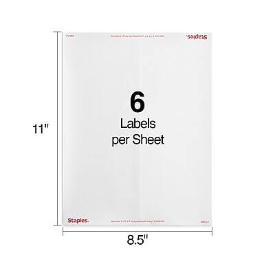 Staples  
6 Labels per Sheet  
11" x 8.5"