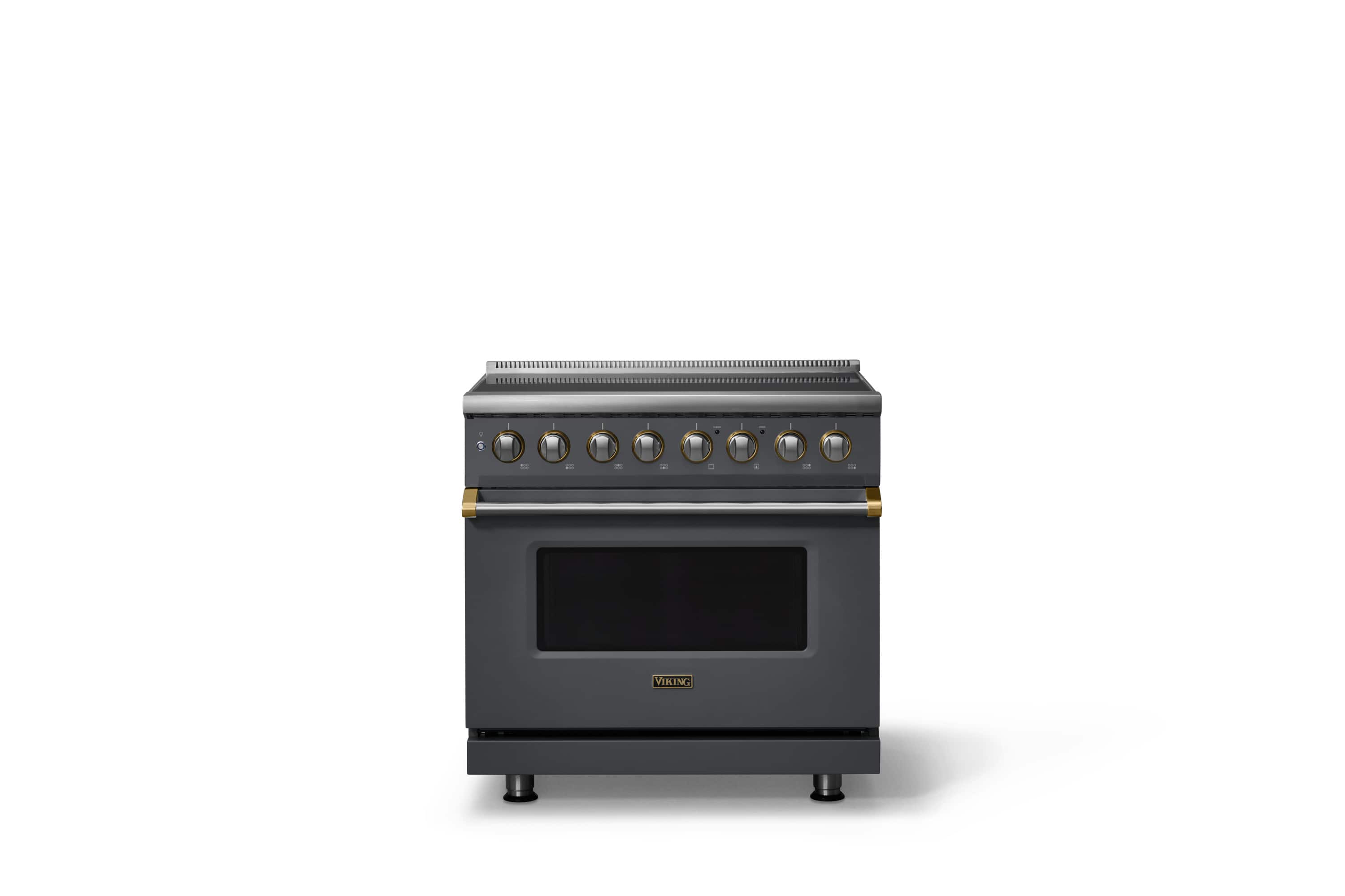 Front. Viking - 36 in. Wide 6 Elements Pro 5 Series 5.6 Cu.Ft. Freestanding Induction Convection Range with Brushed Brass Trim - Cast Black.