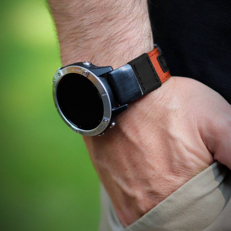 Alt View 2. StrapsCo - Rugged Canvas Band QuickFit 26 Watch Strap For Garmin Instinct 2X (Extra Extra Long) - Orange.