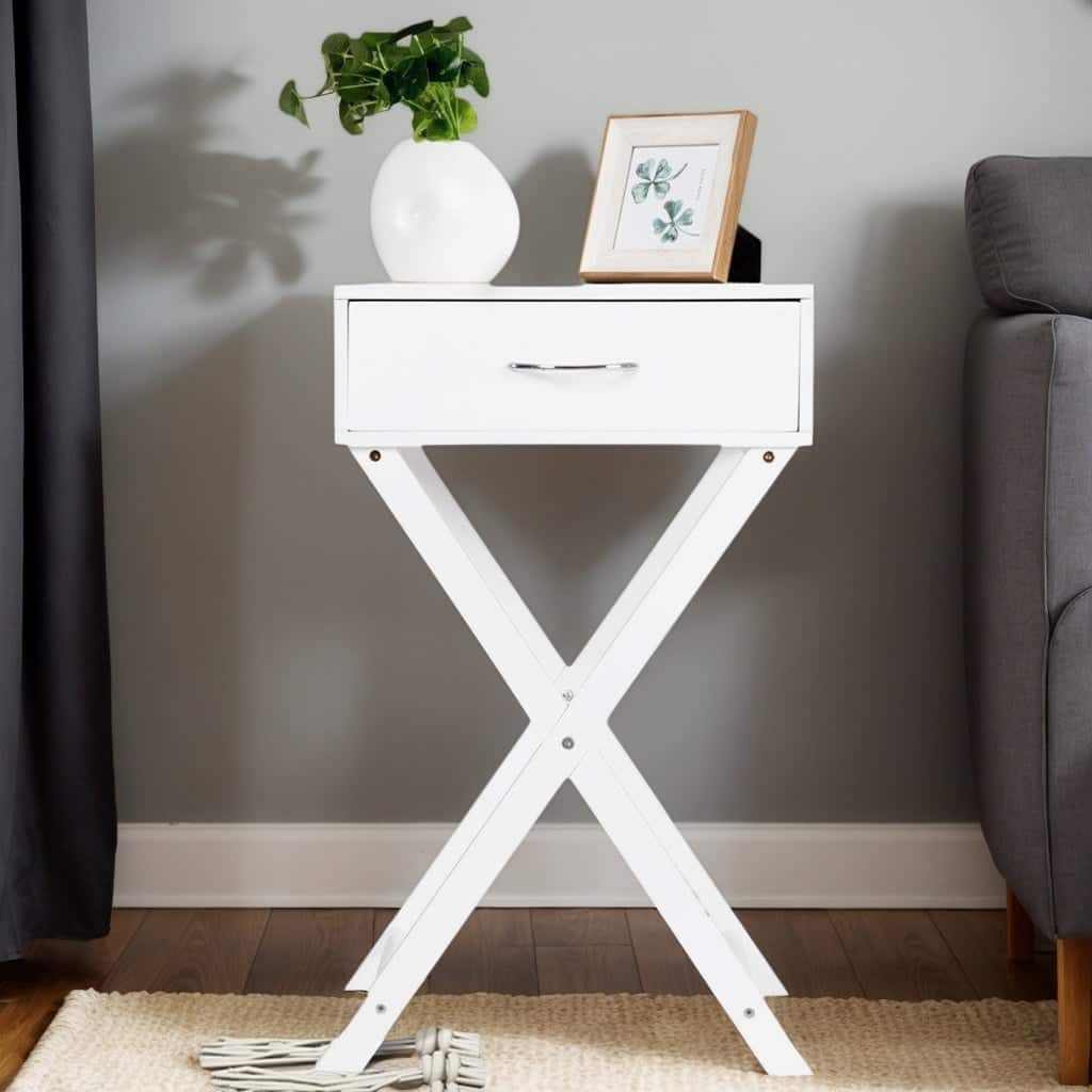 Kadyn - Design Sofa Side Table with X-Shape Drawer for Living Room Bedroom- Space-Saving End Table, Durable MDF - White