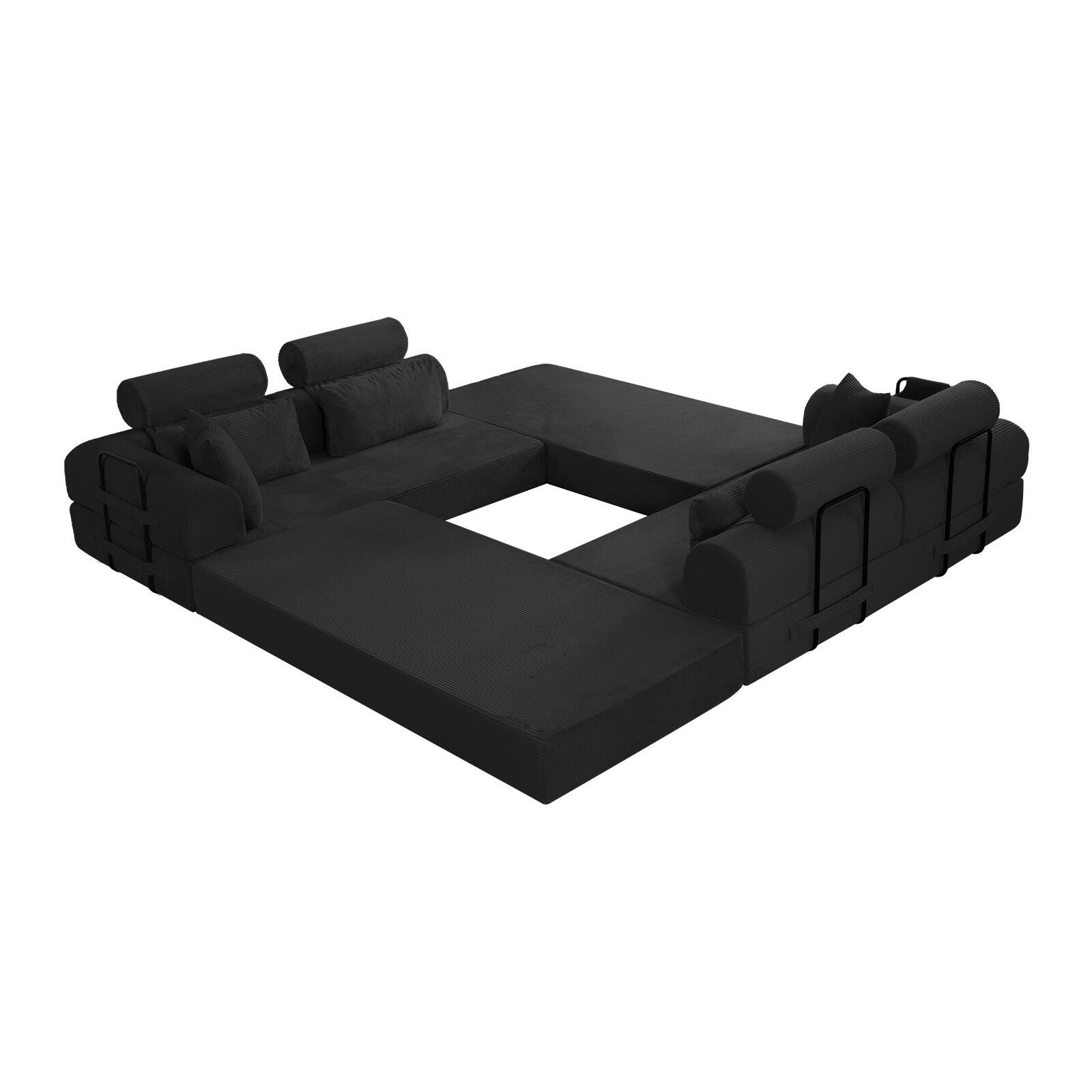 Alt View 1. Anysun - L-Shape Corduroy Modular Sectional Sofa - Minimalist Compressed Design, Unfolds into Bed, Space-Efficient - Black.