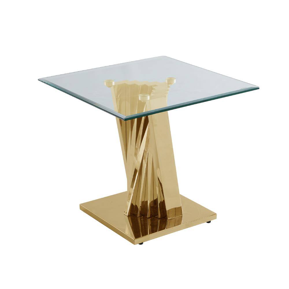 Front. Best Quality Furniture - Glass End Table with Stainless Steel Gold Base - Glass.