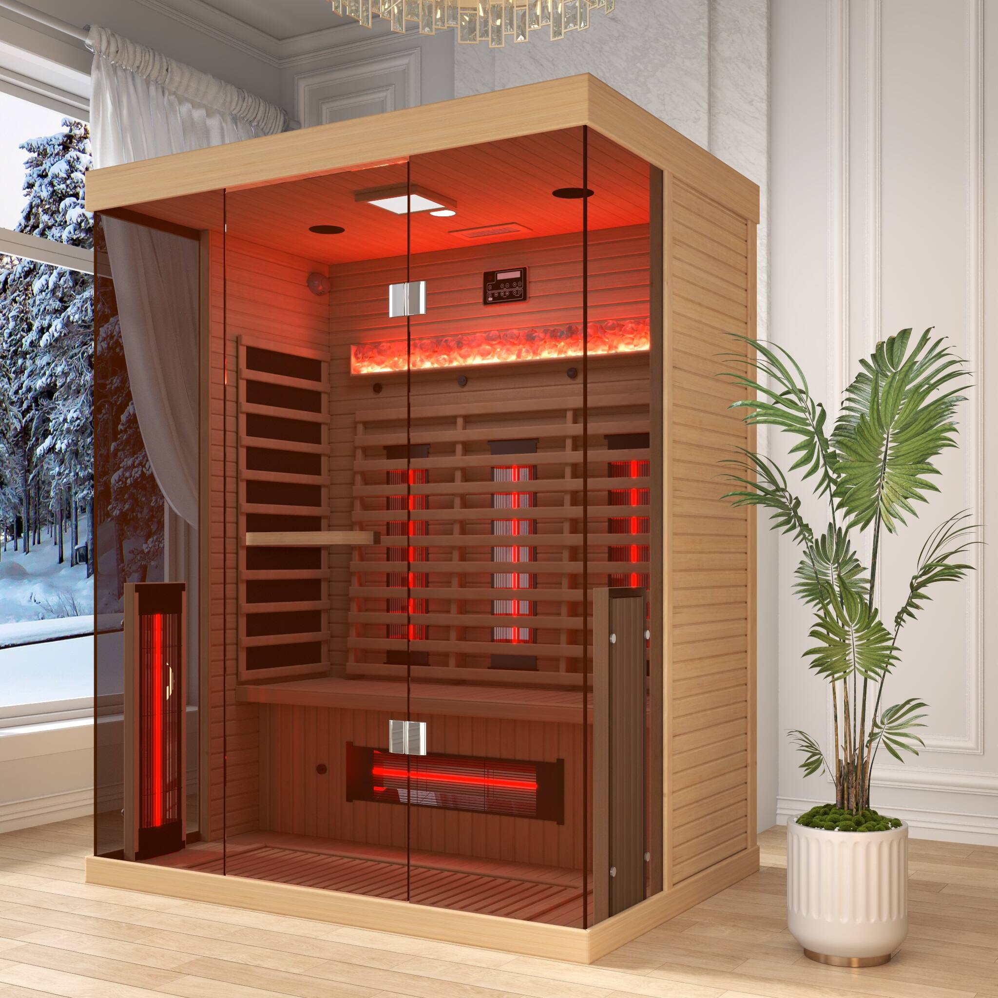 Left. U-HOMY - U-HOMY Far Infrared Sauna - 2-3 Person Low EMF Wooden - Wood Color.