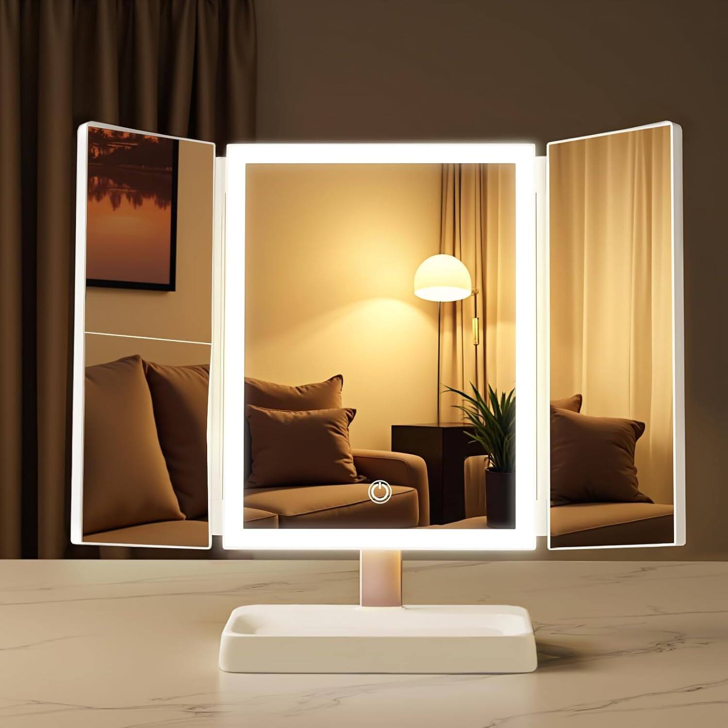 Front. Stamp n Camp - Vanity Mirror with Lights with 4K Ultra-Clear Clarity, Long-Press Touch Brightness Control, 3-Speed Brightness... - Ivory White.