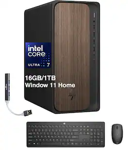 HP - OmniDesk OmniDesk Desktop (Intel Ultra 7-265, 16GB DDR5, 1TB SSD, Intel Graphics, Win 11 Home) w/USB Hub - Dark Wood