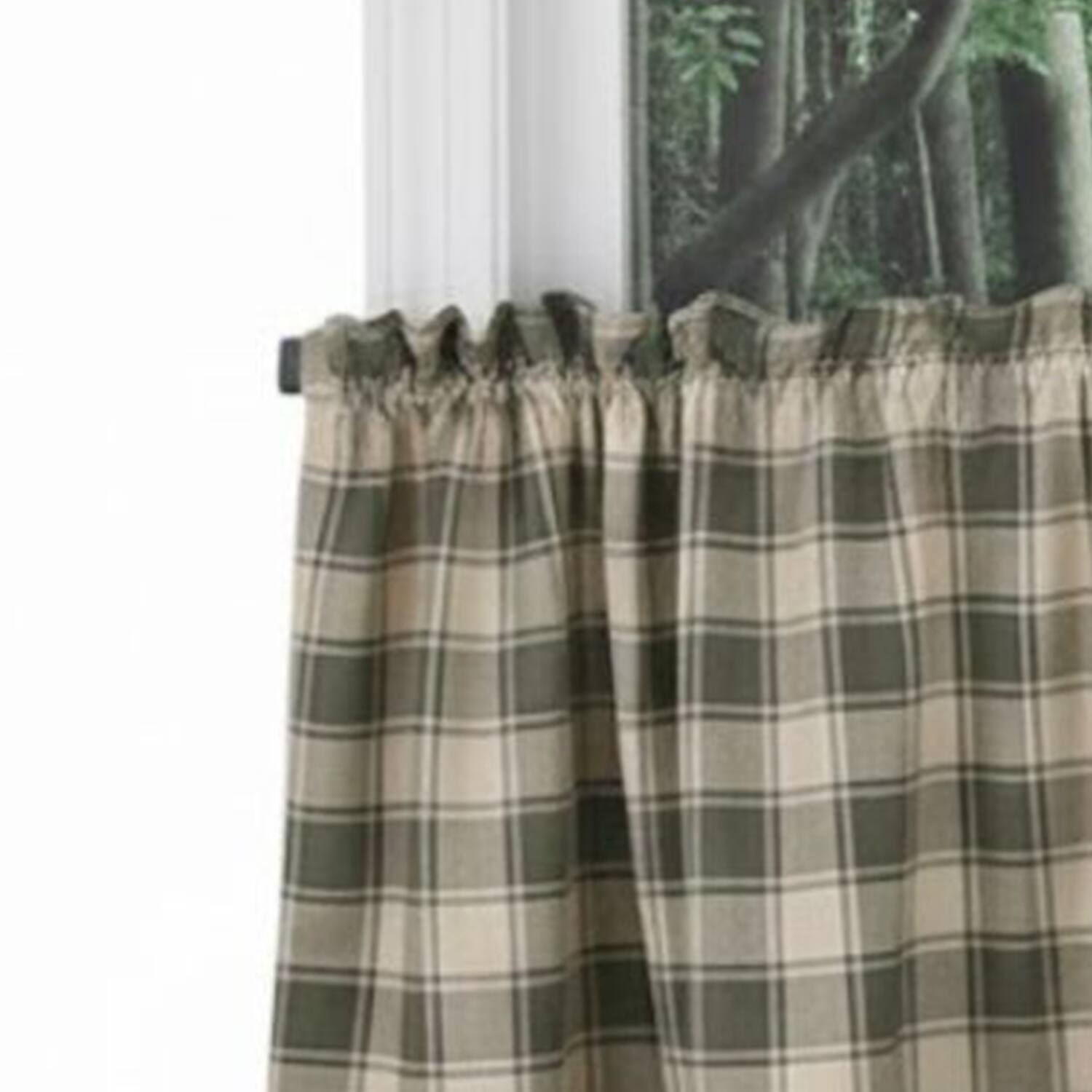 Alt View 1. Ellis Curtain - ELLIS 50% Polyester 50% Cotton Country Check Tailored With 1.5" Rod Pocket Tiers  56" x 36" Mist - Mist.