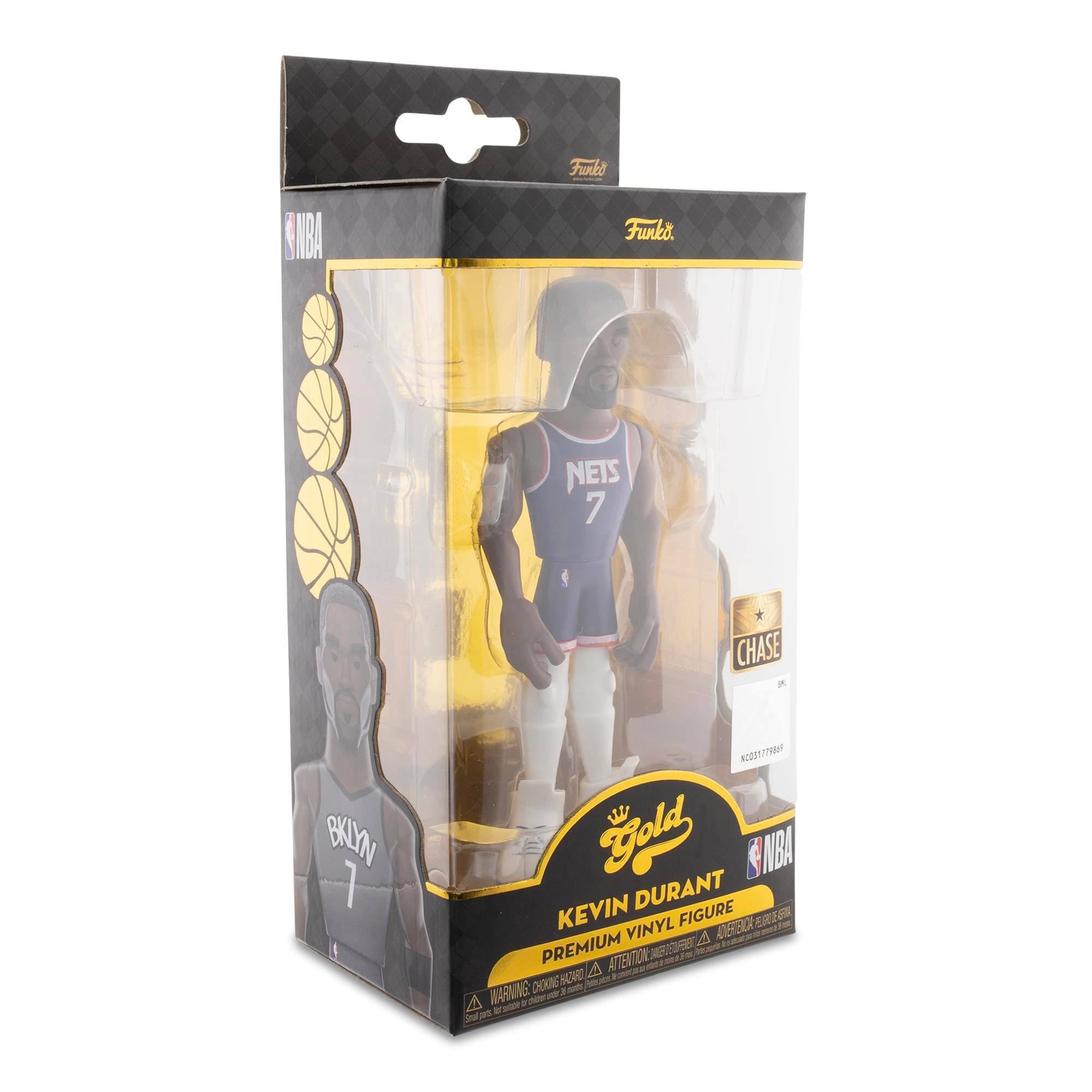 Funko NBA  
NETS 7  
CHASE  
BKYN 1  

Kevin Durant  
Gold  
Premium Vinyl Figure  

NBA  
Chase  
N20577885  

Warning: Choking Hazard - Small parts. Not for children under 3 years.