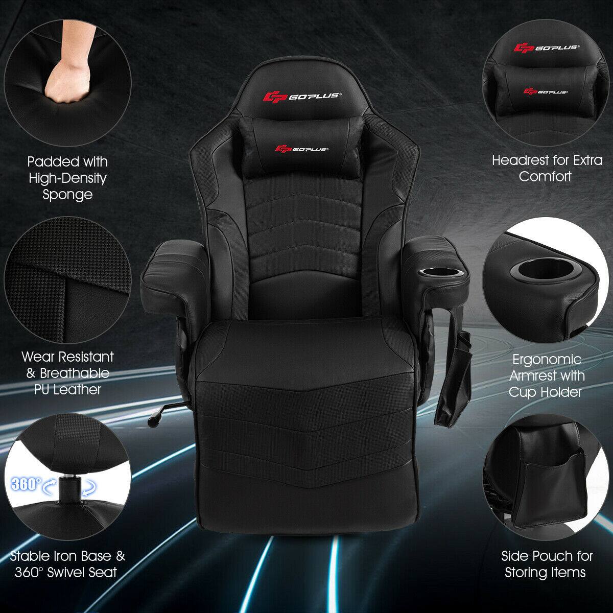 GOPLUS  
CP GOPLUS  
GOPLUS  
Padded with High-Density Sponge  
CP GOPLUS  
Headrest for Extra Comfort  
Wear Resistant & Breathable PU Leather  
Ergonomic Armrest with Cup Holder  
360° Stable Iron Base & 360° Swivel Seat  
Side Pouch for Storing Items