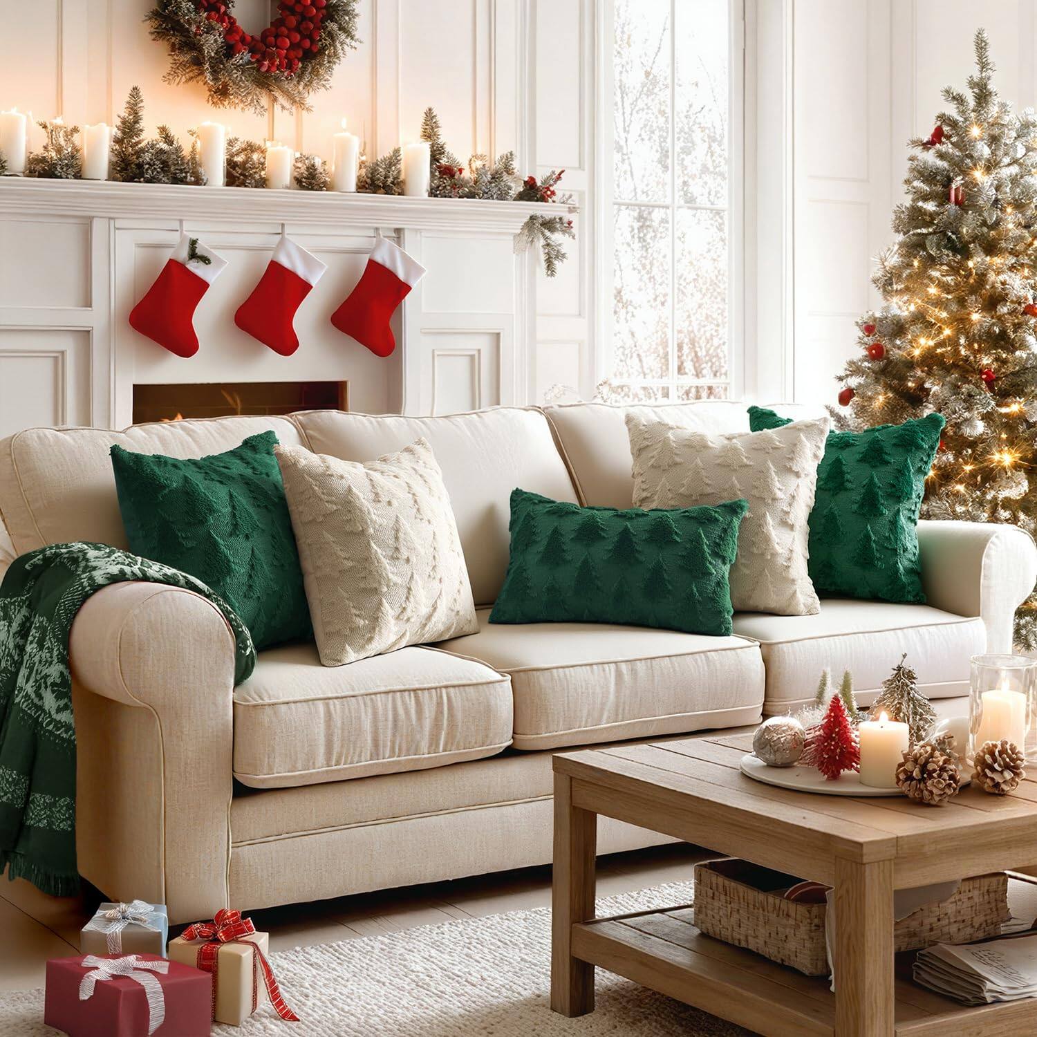 Alt View 1. Stylel Star - MIULEE Christmas Throw Pillow Covers Dark Green Christmas Decorations Set of 2 Xmas Tree 18x18 Pillow Covers Soft Plu... - Pure White.