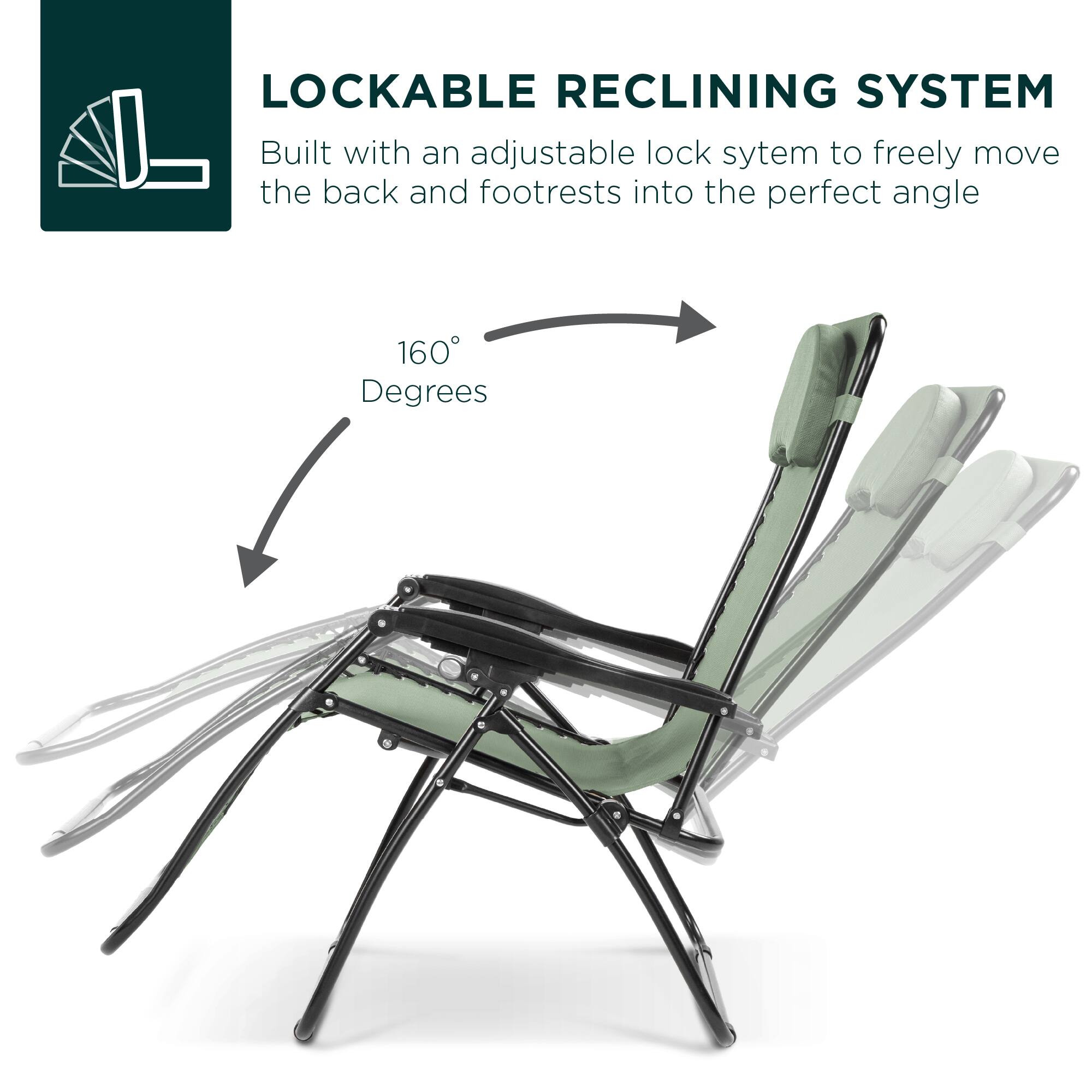 LOCKABLE RECLINING SYSTEM  
Built with an adjustable lock system to freely move the back and footrests into the perfect angle  

160 Degrees