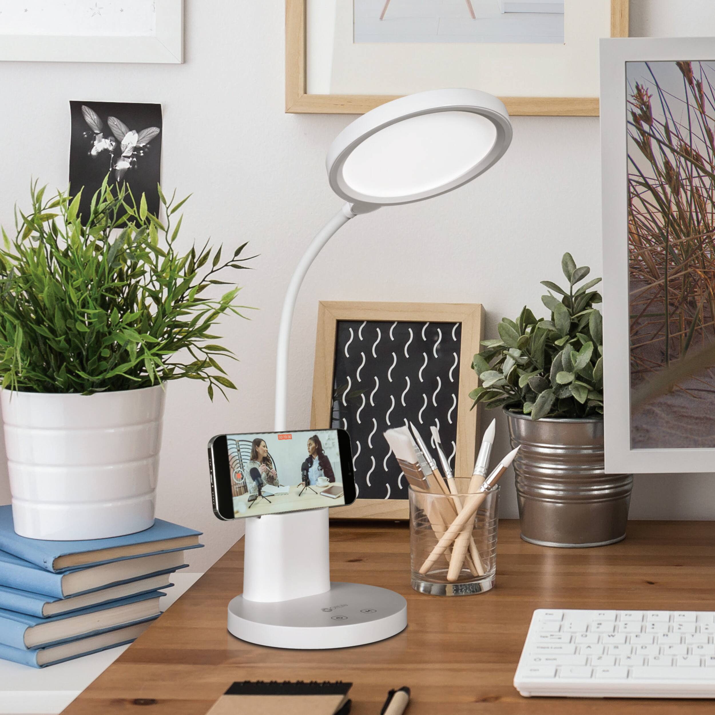 Alt View 19. OttLite - Rechargeable LED Desk Lamp with Phone Holder - White.