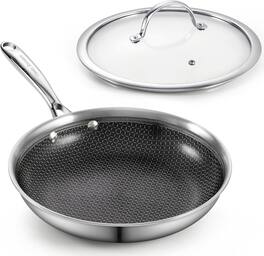 Cooks Standard - Hybrid Nonstick Frying Pan, 12'' Skillet, Multi-Ply Clad S/S Fry Pan with Tempered Glass Lids, Oven Safe, 12-Inch - Black