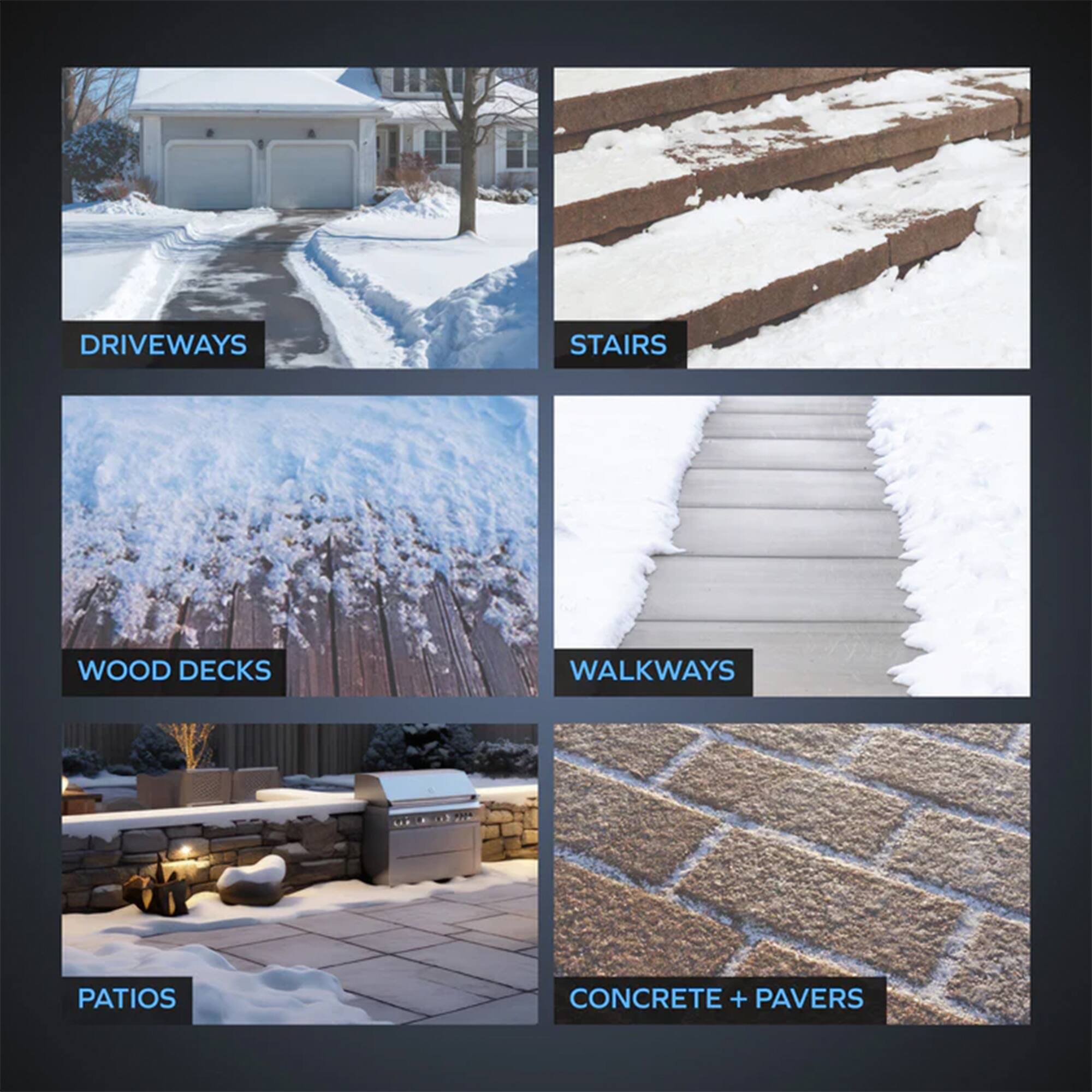 DRIVEWAYS  
STAIRS  
WOOD DECKS  
WALKWAYS  
PATIOS  
CONCRETE + PAVERS