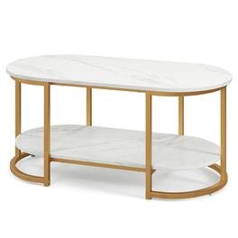 Resenkos - Marble Coffee Table with Open Storage Shelf- Modern Coffee Table for Living Room Office Reception - White