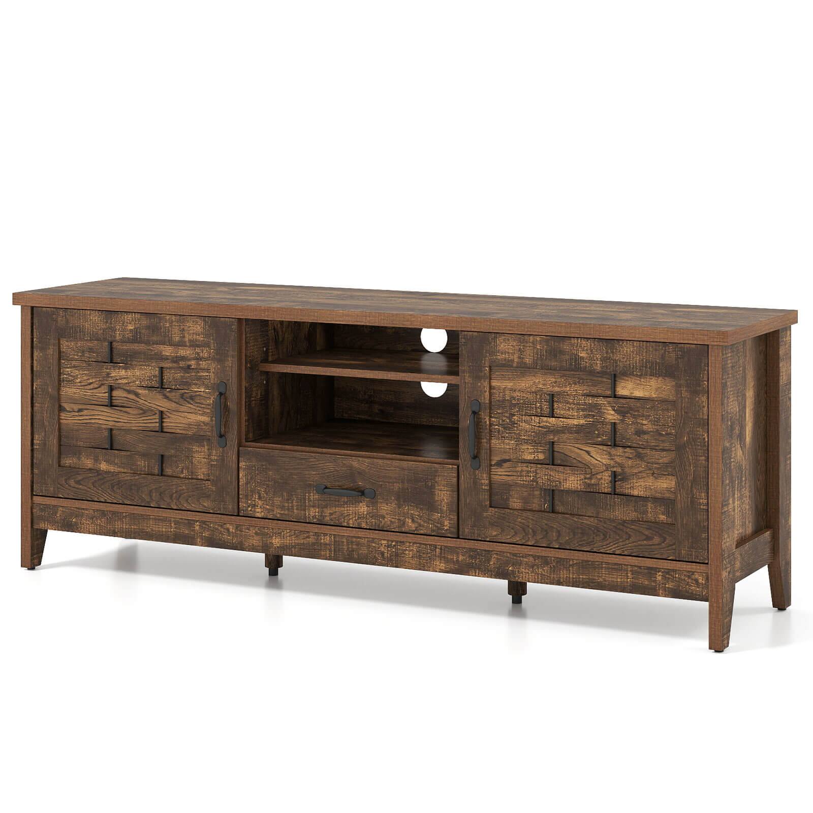 Alt View 8. Costway - Costway TV Stand with 2 Woven Accent Doors, Storage Drawer 3 Adjustable Shelves for 65" TVs - Rustic Brown.