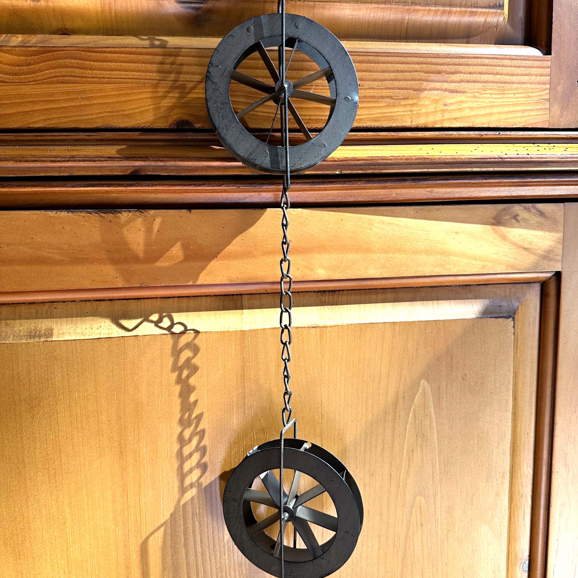 Alt View 4. Things2Die4 - 78-Inch Metal Rain Chain - 6 Water Wheels & Weighted Bell, Rustic Brown Finish - Brown.