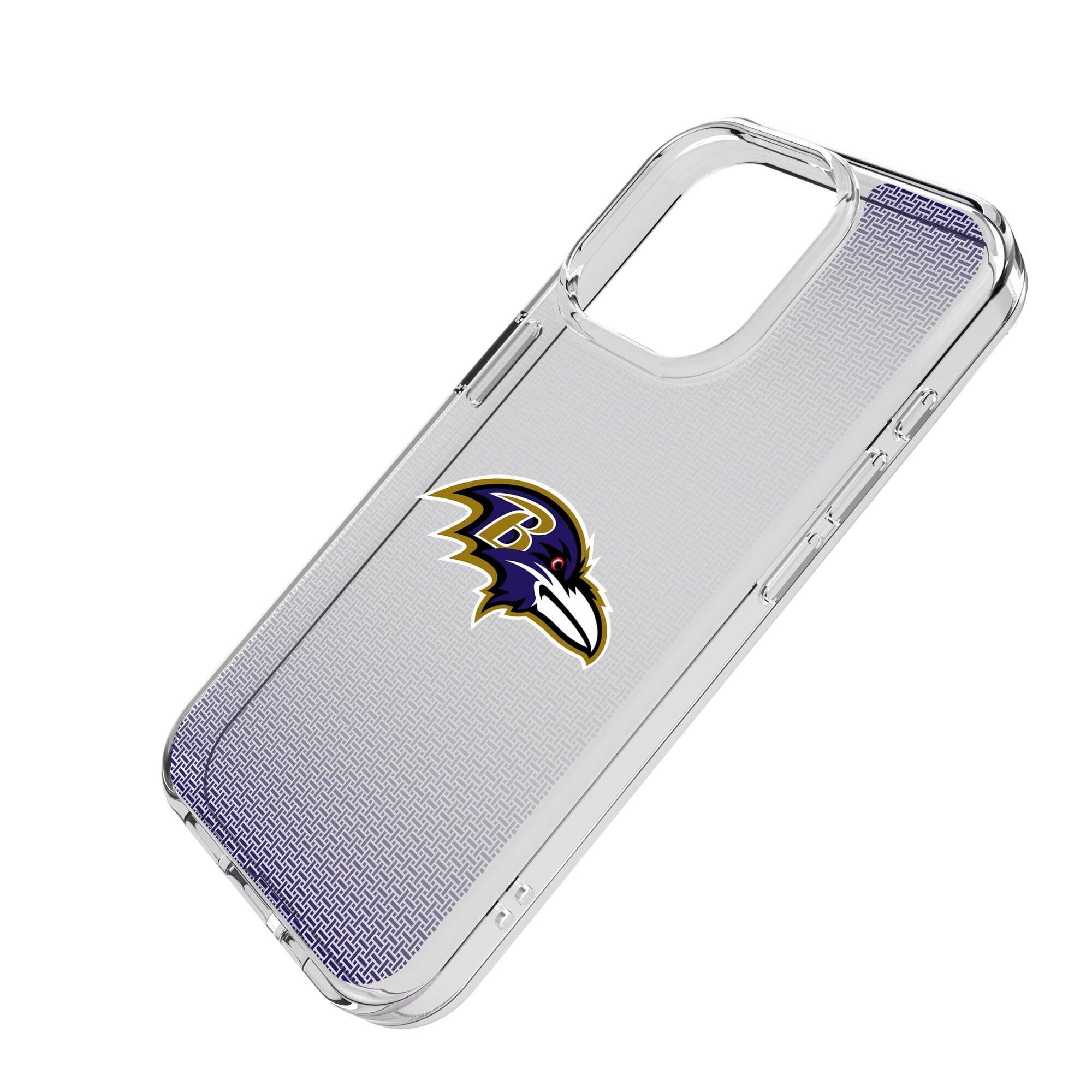 Alt View 1. Keyscaper - Baltimore Ravens Linen Logo iPhone Clear Case - 14 - Multicolor.