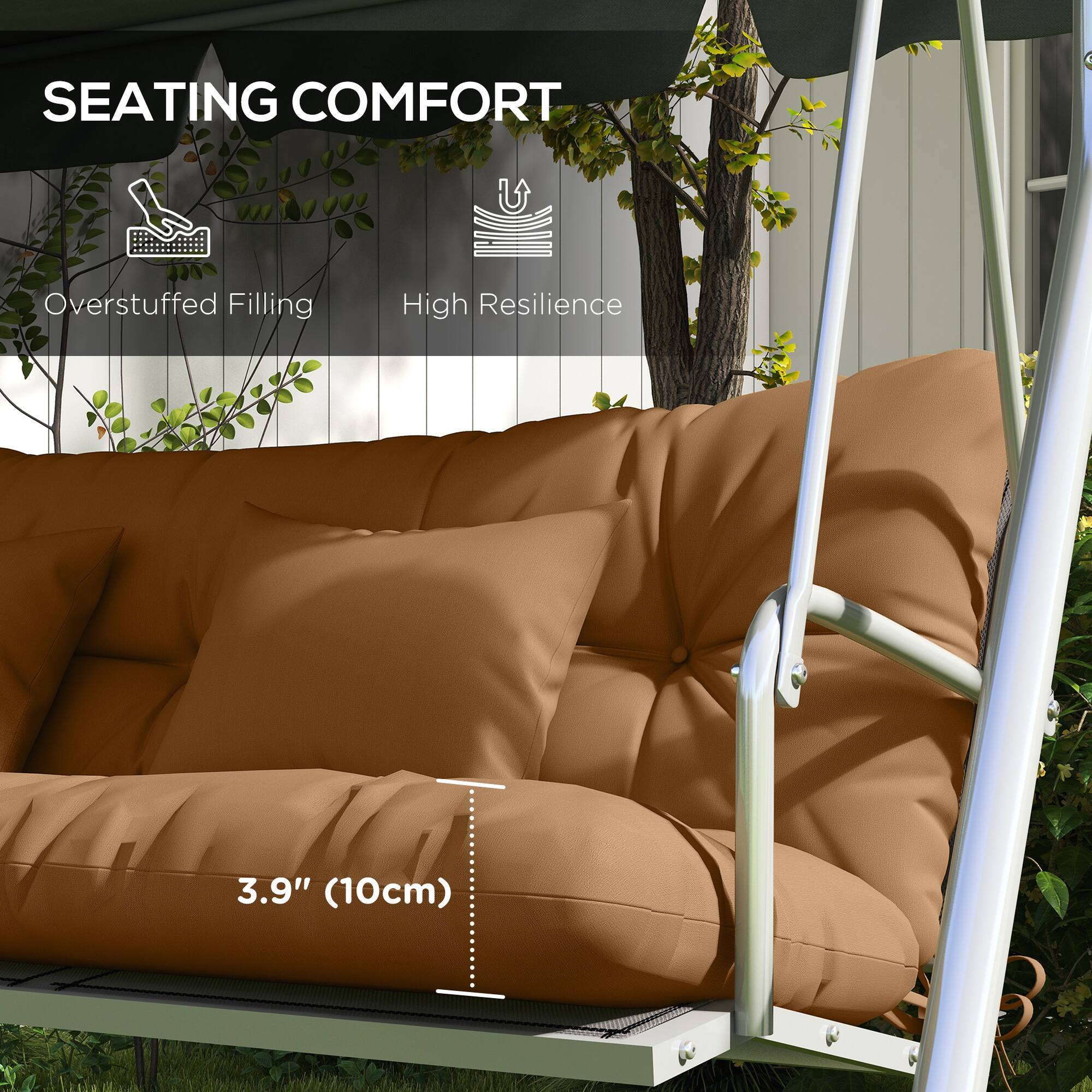 SEATING COMFORT: Overstuffed Filling, High Resilience, 3.9" (10cm)