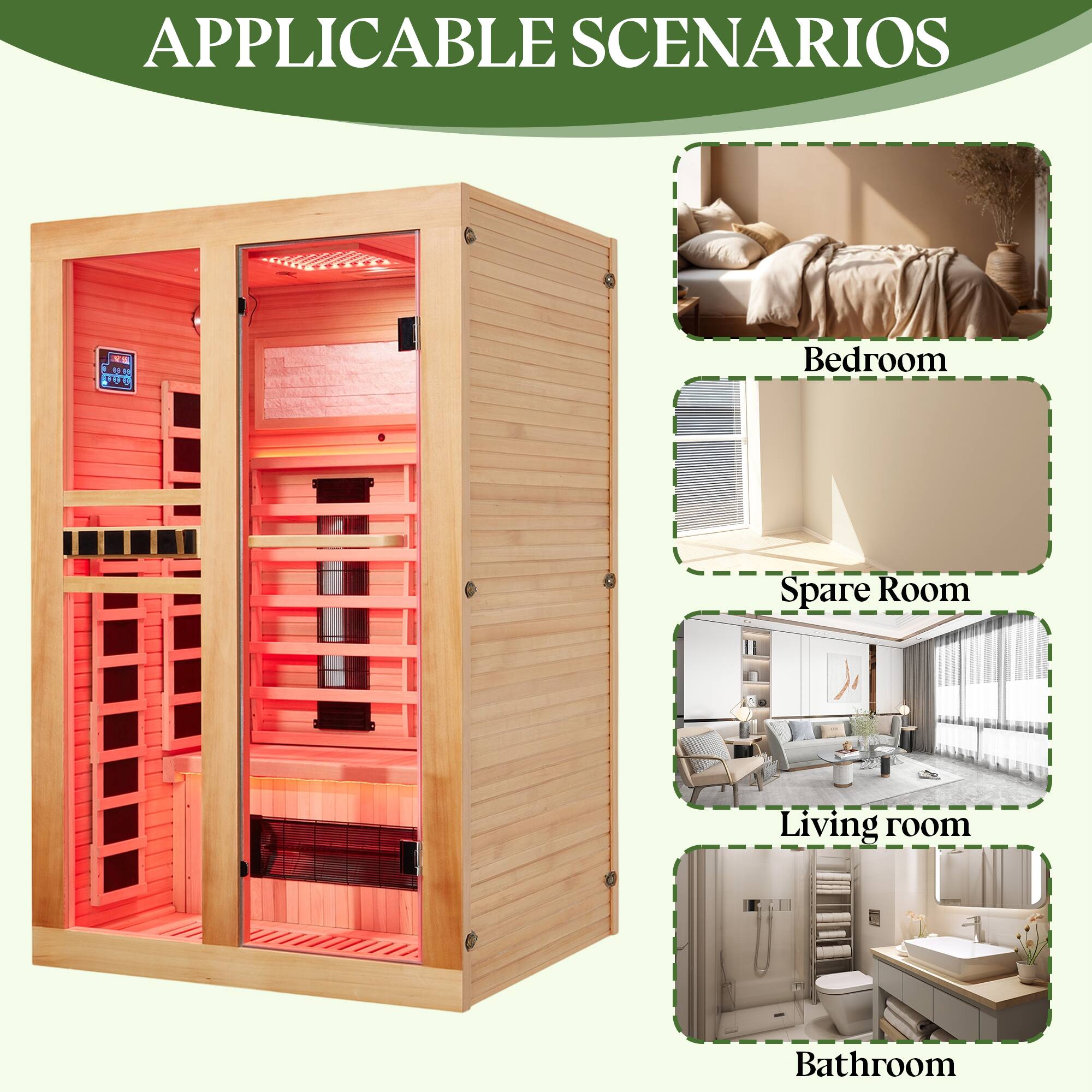 U HOMY Premium 2 Person Canadian Hemlock Infrared Sauna with Red