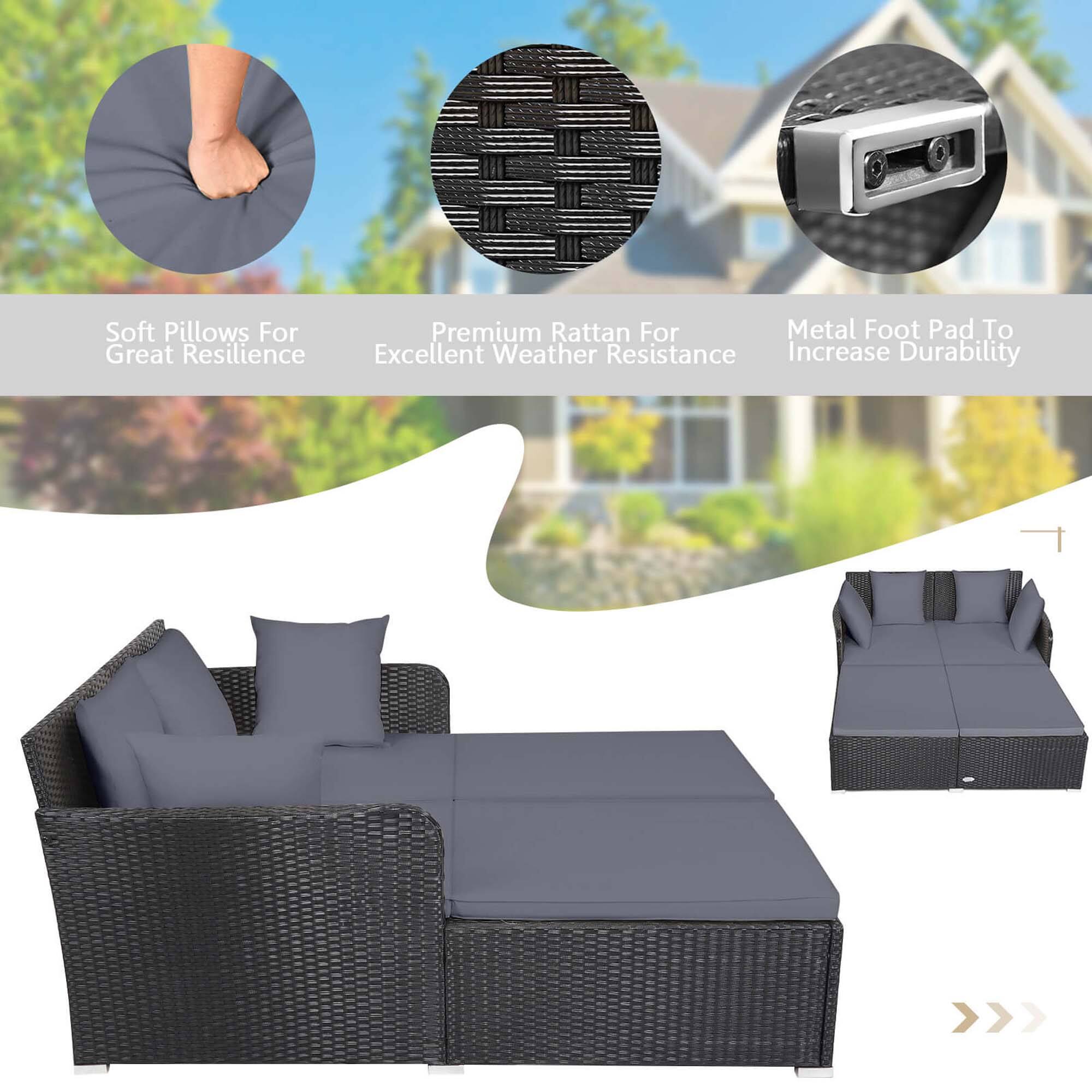 Soft Pillows for Great Resilience Premium Rattan for Metal Foot Pad to Excellent Weather Resistance Increase Durability