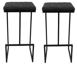 LeisureMod - Quincy Modern Quilted Leather Bar Stool with Black Metal Frame Counter Height Chair Set of 2 - Charcoal Black