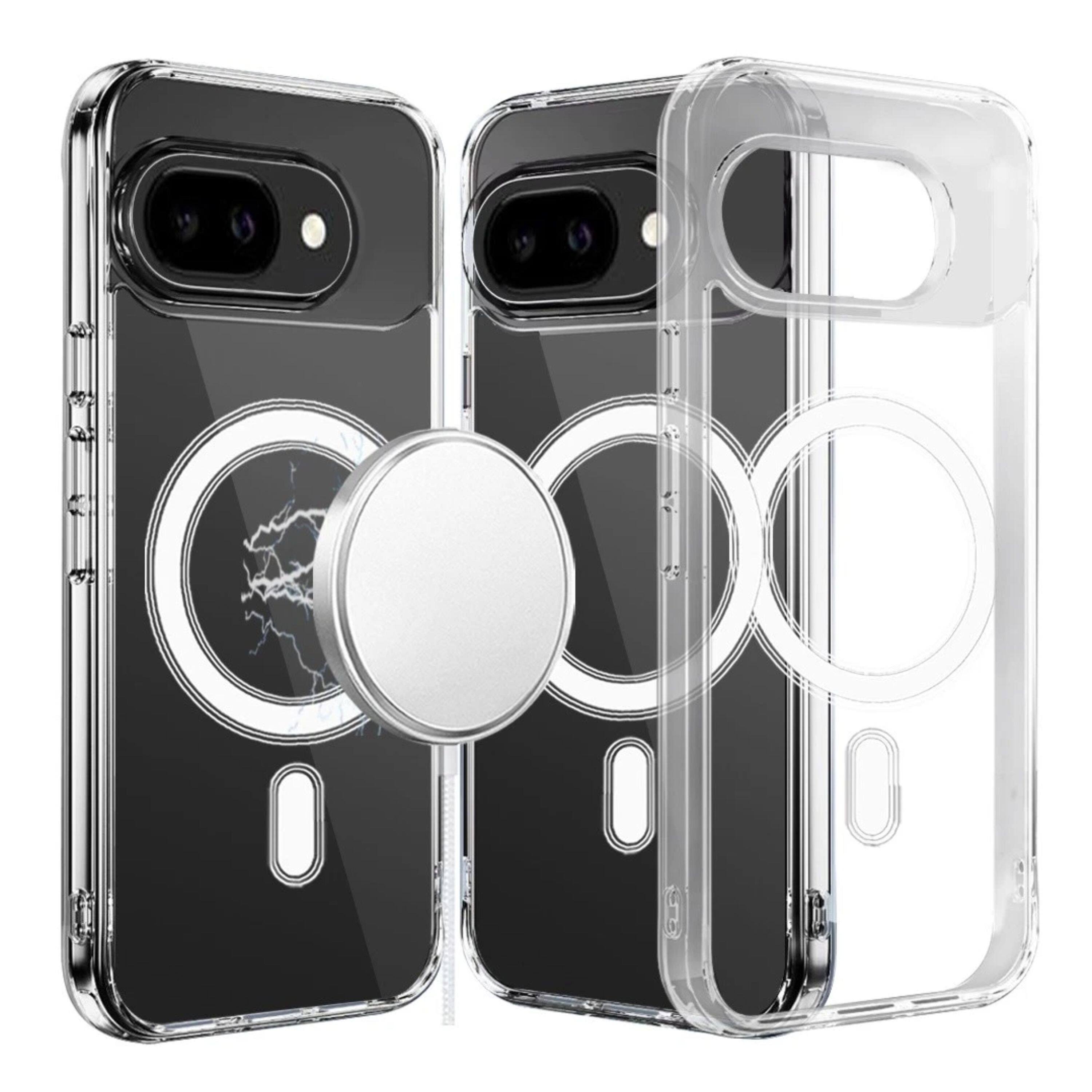 Angle. Kitcheniva - Magnetic Circle Slim Fit Transparent Phone Case With Tempered Glass For Google Pixel 10a - Clear.