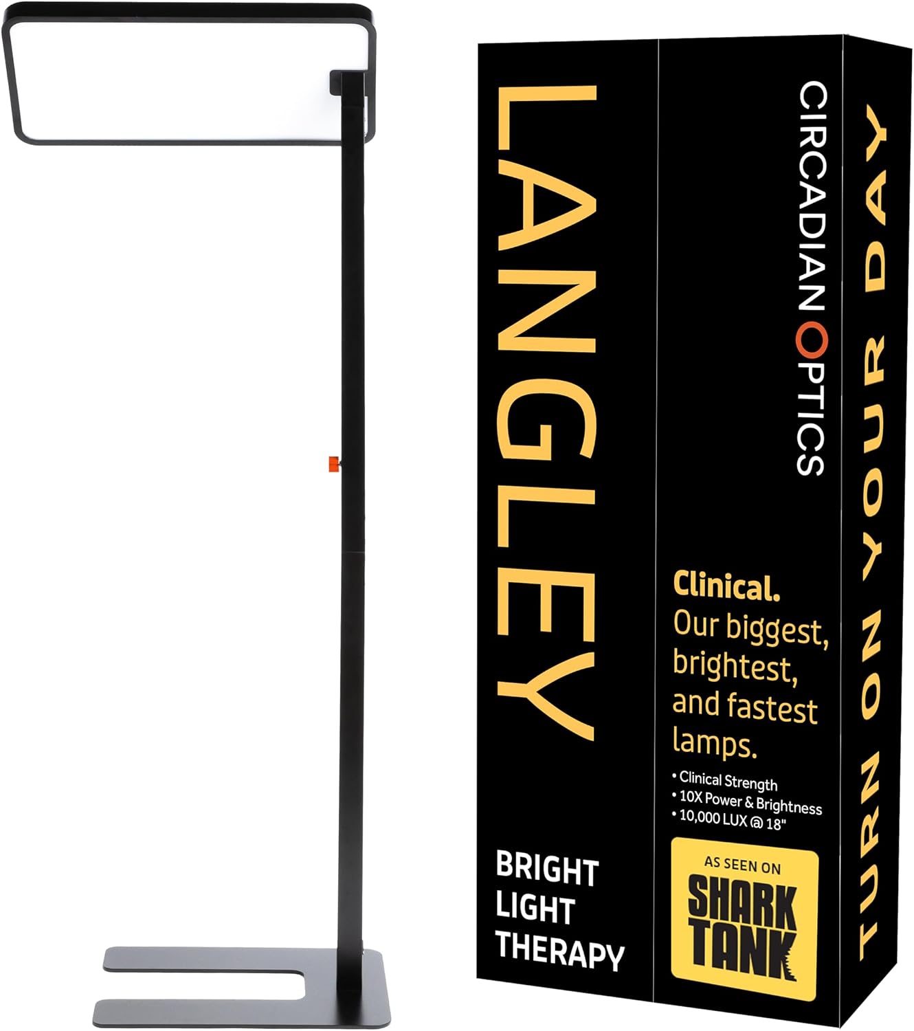 CIRCADIAN DAY LANGLEY OPTICS YOUR Clinical. Our biggest, brightest, and fastest lamps. Clinical Strength 10X Power & 10,000 Brightness LUX @ 18° THERAPY BRIGHT LIGHT TANK SHARK AS SEEN ON TURN