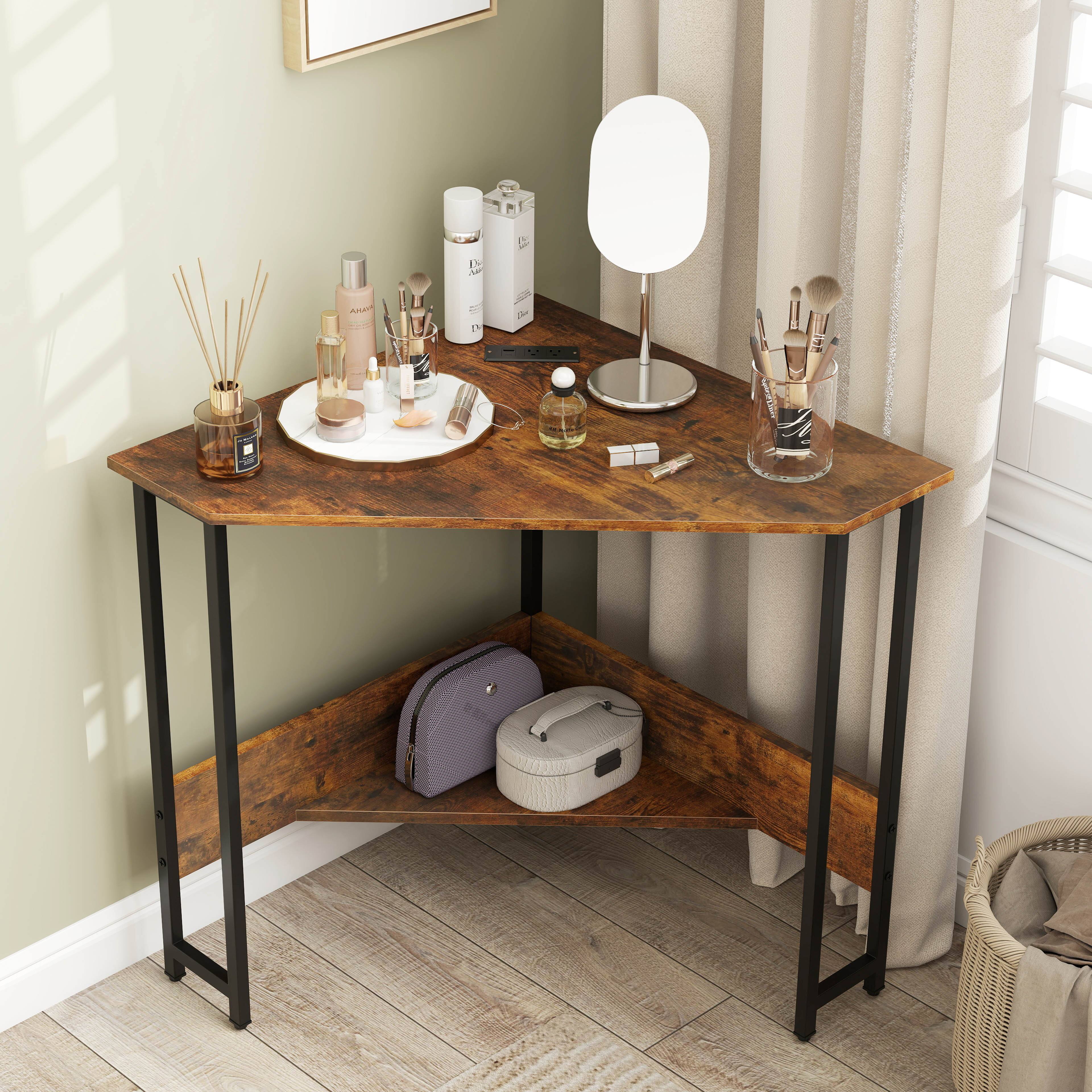 Alt View 4. Costway - Costway Triangle Computer Desk Corner Desk Home Office w/Power Outlets USB Ports - Rustic Brown.