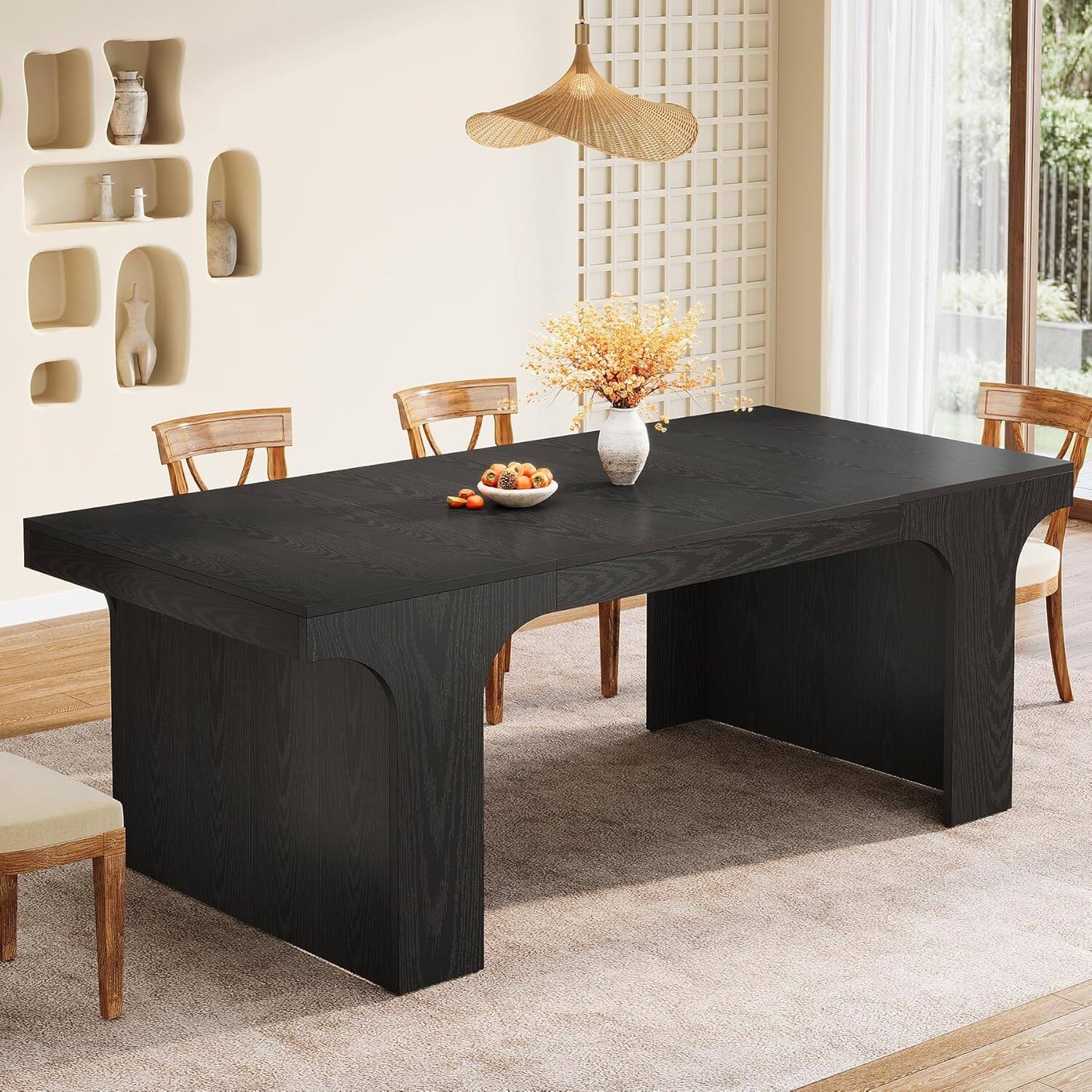 Alt View 1. Tribesigns - 71-Inch Farmhouse Dining Table with Arched Design for 6-8, Black - Black.