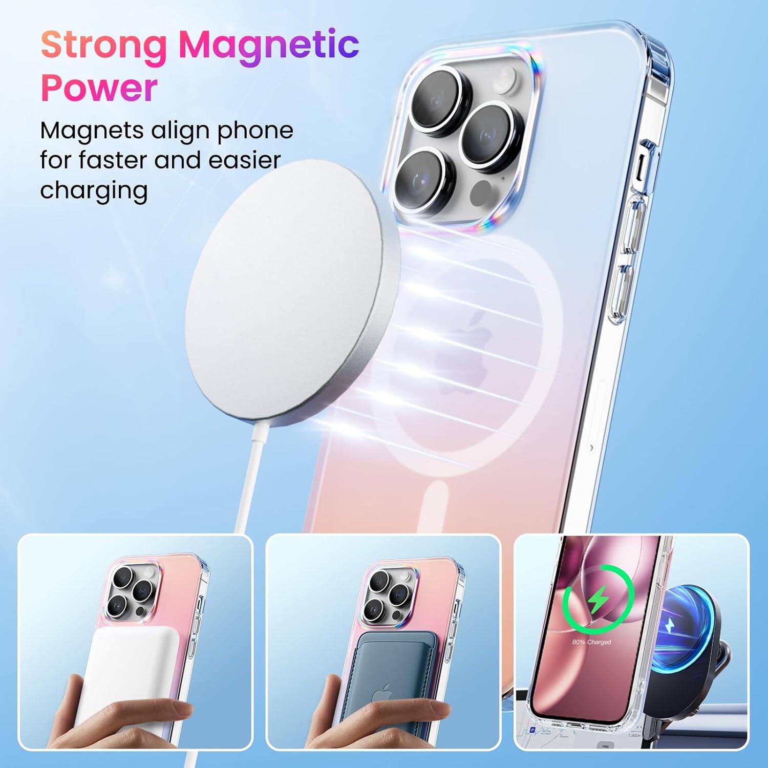 Strong Magnetic Power Magnets align phone for faster and easier charging - Charged