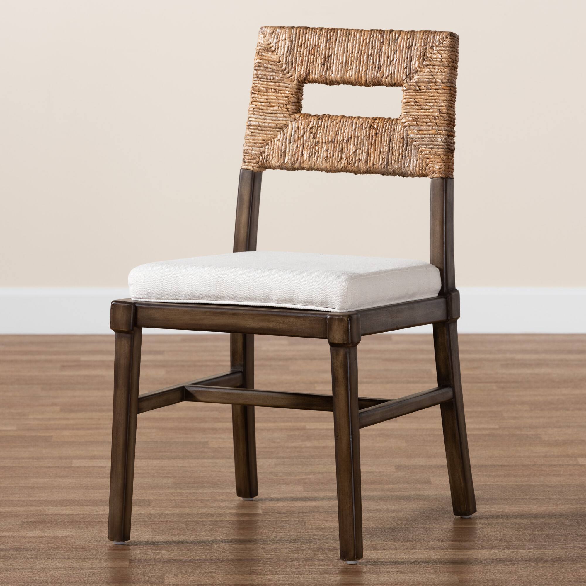 Alt View 5. bali & pari - Porsha Modern Bohemian Finished Mahogany Wood and Natural Rattan Dining Chair - White/Natural Brown/Walnut Brown.