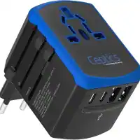 Ceptics - Universal Travel Adapter, 5 in 1 Universal Laptop Charger with 2X USB-A & USB-C 3.5A for Mobile, Laptops, Camera - Black