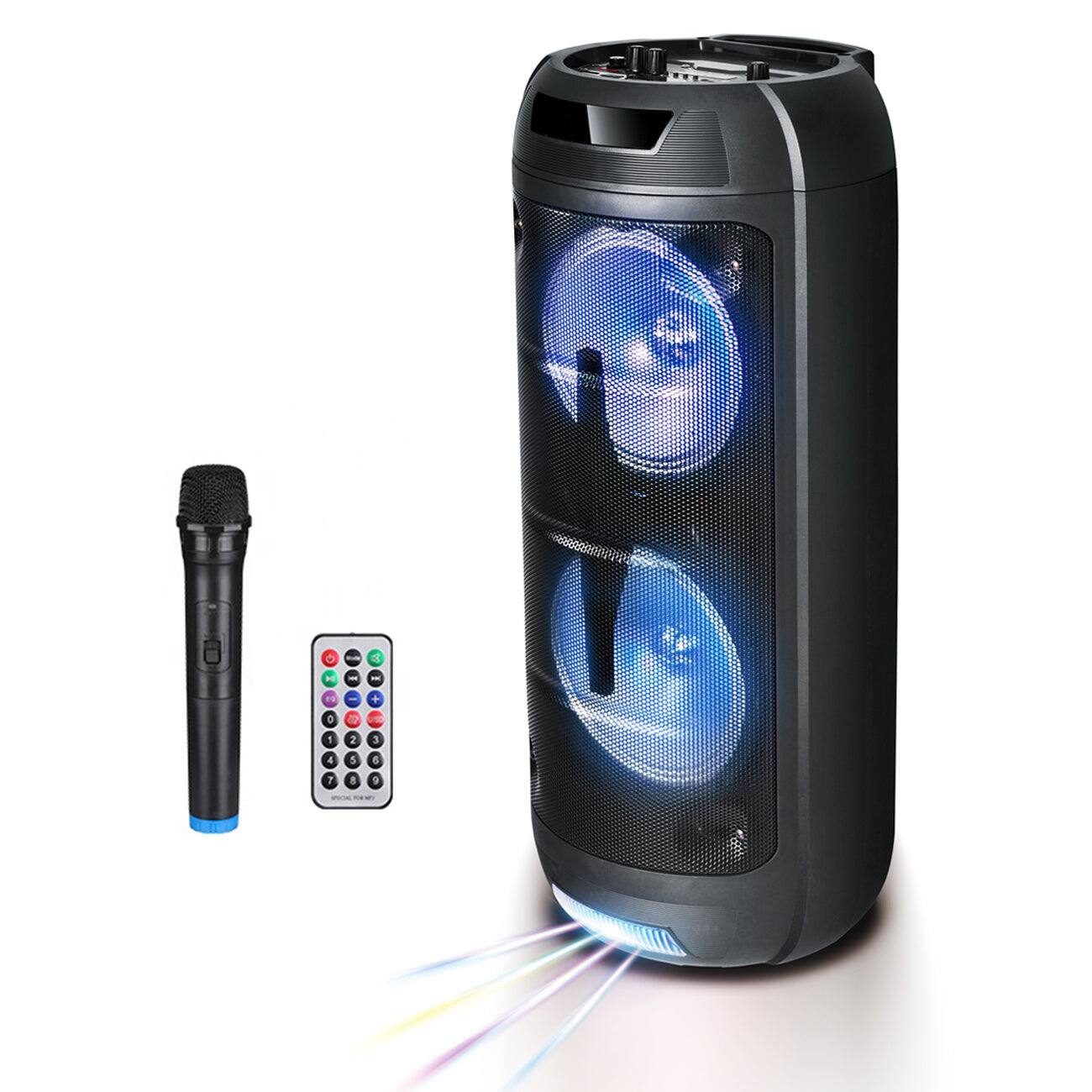 Front. Reiko - 8" Speaker With Charger Line, Wireless Mic And Remote (Lt-2806Xbt) - Black.