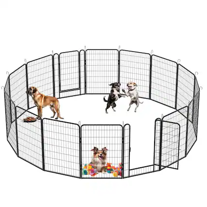Front. Boyel Living - Black 16 Panels Heavy Duty Metal Pet Playpen with Door 39.37H Dog Exercise Fence Outdoor - Black.