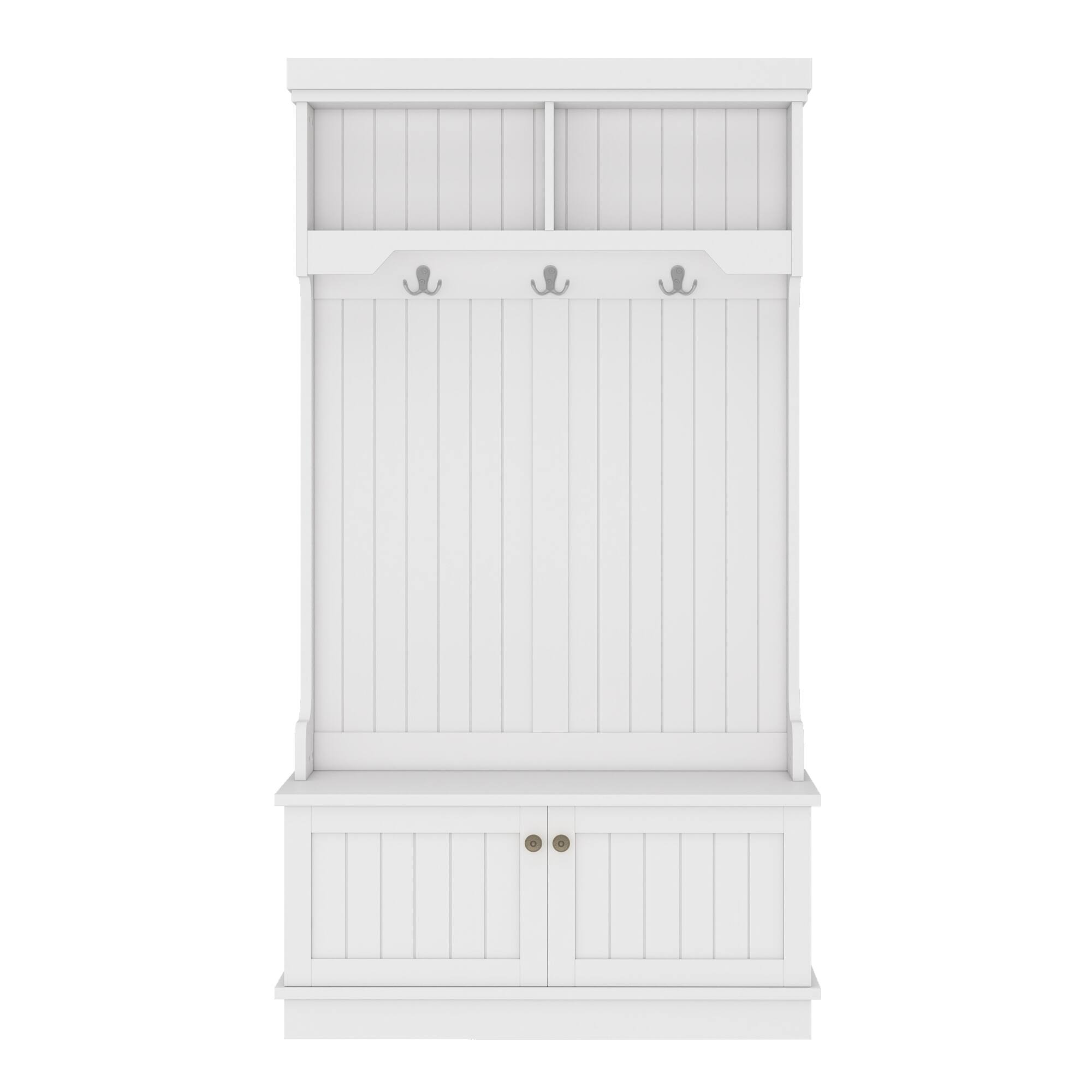 Alt View 1. Z-Edge - Hall Tree with Storage Shoe Bench for Entryway and Hallway, 4-in-1 Design Coat Racks with Hooks for Living Room - White.