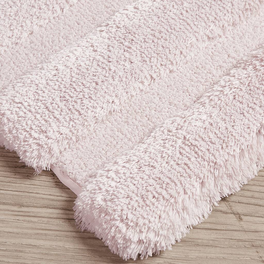 Back. APRILSOUL - Luxury Oeko Tex Certified Stripe Bath Rug 100 Macro Spun Polyester Durable Tufted Construction - Blush.