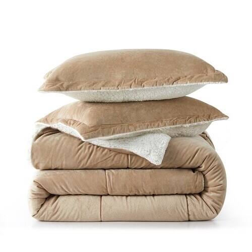 Back. Hivvago - Queen Plush Microfiber Reversible Comforter Set in Gold - Gold.