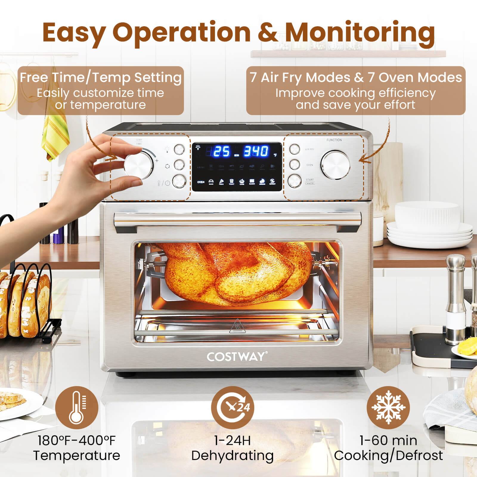 Easy Operation & Monitoring

Free Time/Temp Setting
Easily customize time or temperature

7 Air Fry Modes & 7 Oven Modes
Improve cooking efficiency and save your effort

180°F-400°F Temperature
1-24H Dehydrating
1-60 min Cooking/Defrost