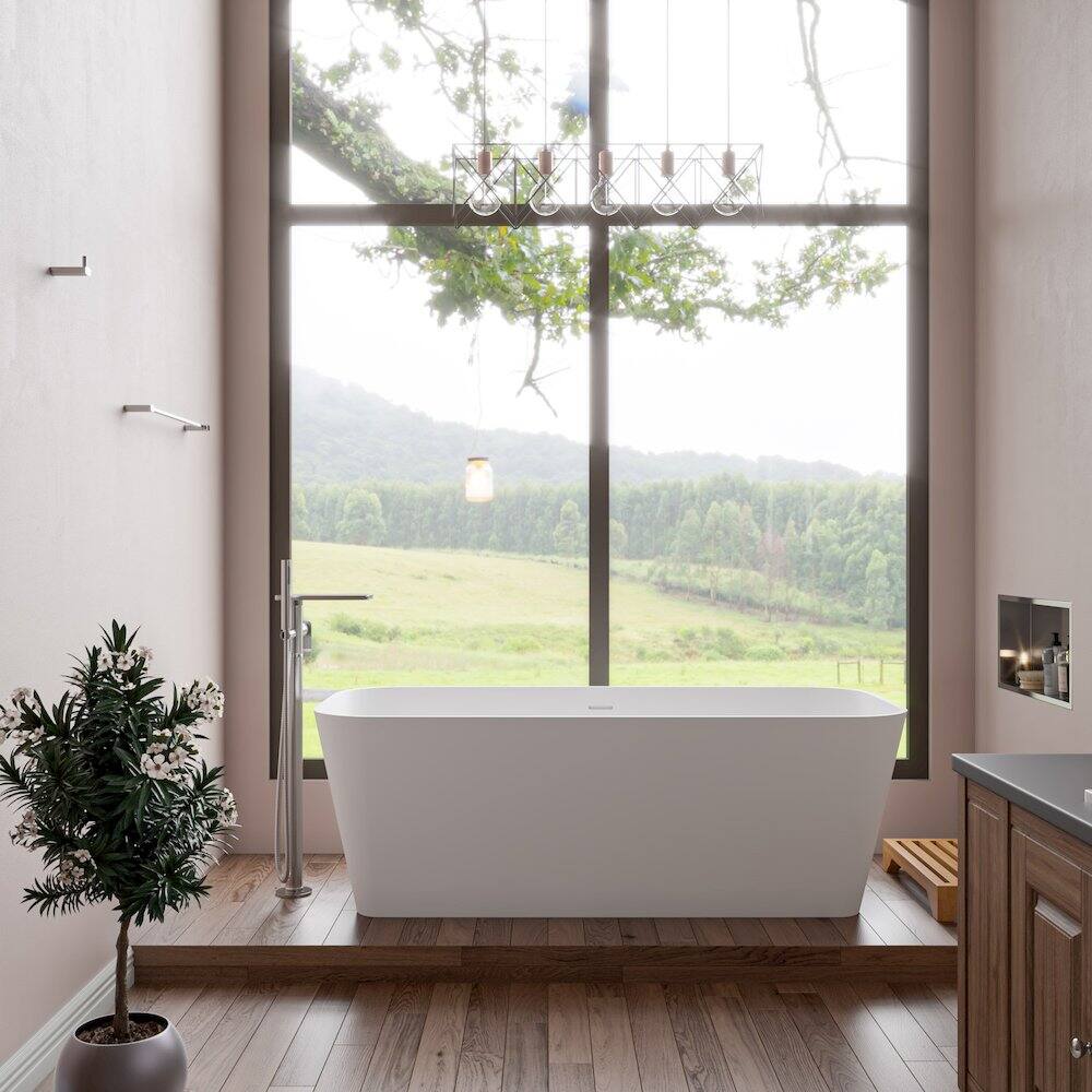 Back. Alfi - Brushed Nickel Free Standing Floor Mounted Bath Tub Filler - Silver.