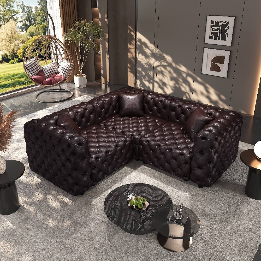 Angle. Loheer - Loheer 75.1" L Shaped Sofa Modular Sectional Couch Faux Leather - Dark Brown.