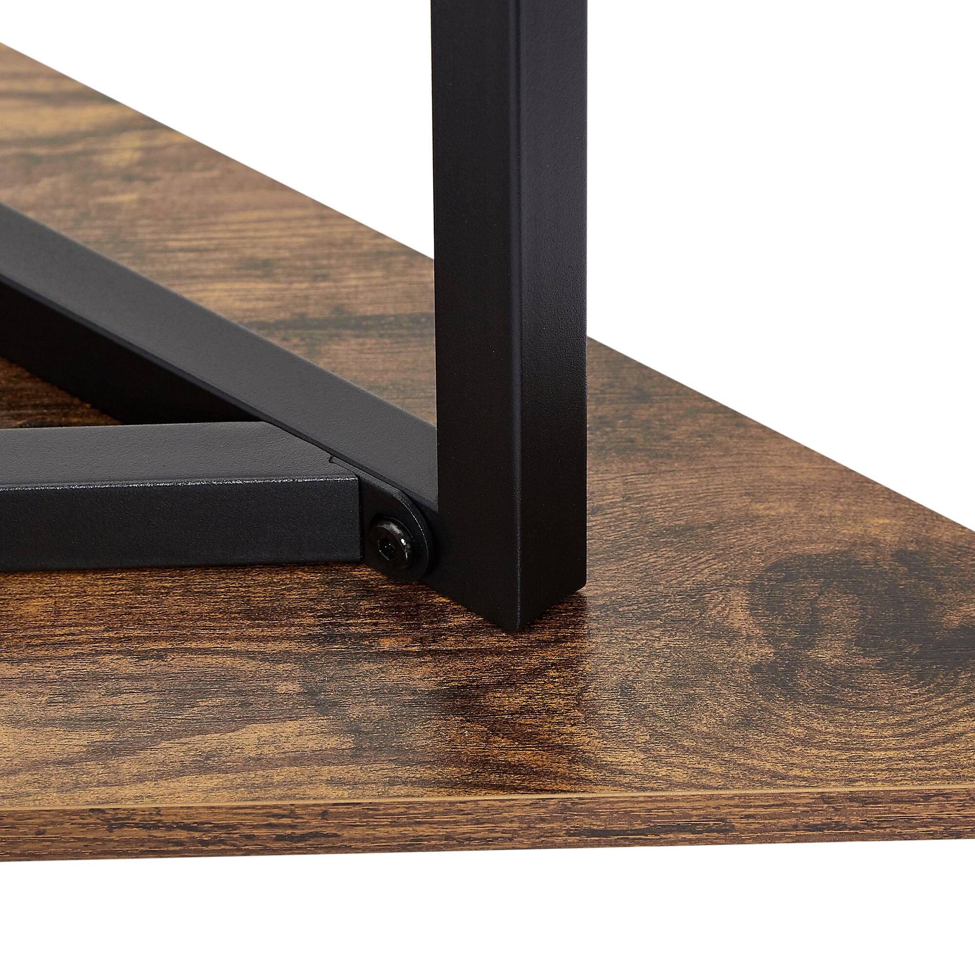 Alt View 2. Vecelo - Corner Shelf, End Side Tables, Triangle Shelves with Metal Frame for Small Space, Living Room, Kitchen, Bathroom - Brown.