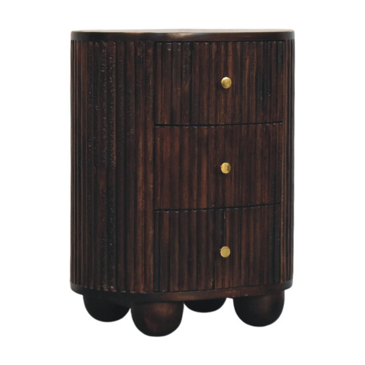 Angle. Artisan Furniture - Artisan Furniture Solid Wood Curved Fluted 3-Drawer Bedside - Brown.