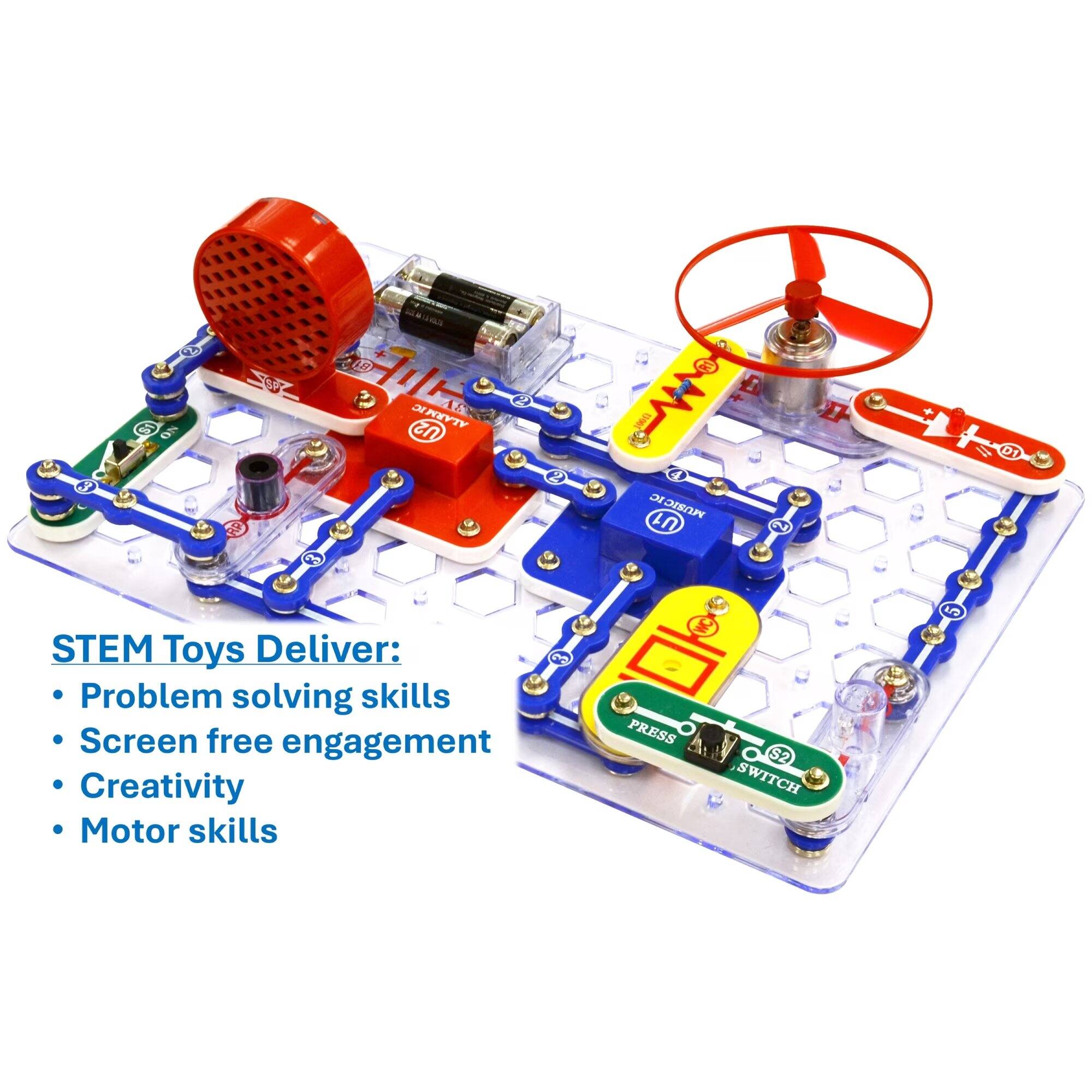 3
S NO
YSP
EST ALARMIC IC U2 3
2
R1 10011 4 IC U1 MUSIC
D 2

01
STEM Toys Deliver 3 Problem solving skills Screen free engagement Creativity Motor skills
WC PRESS S2 SWITCH
5