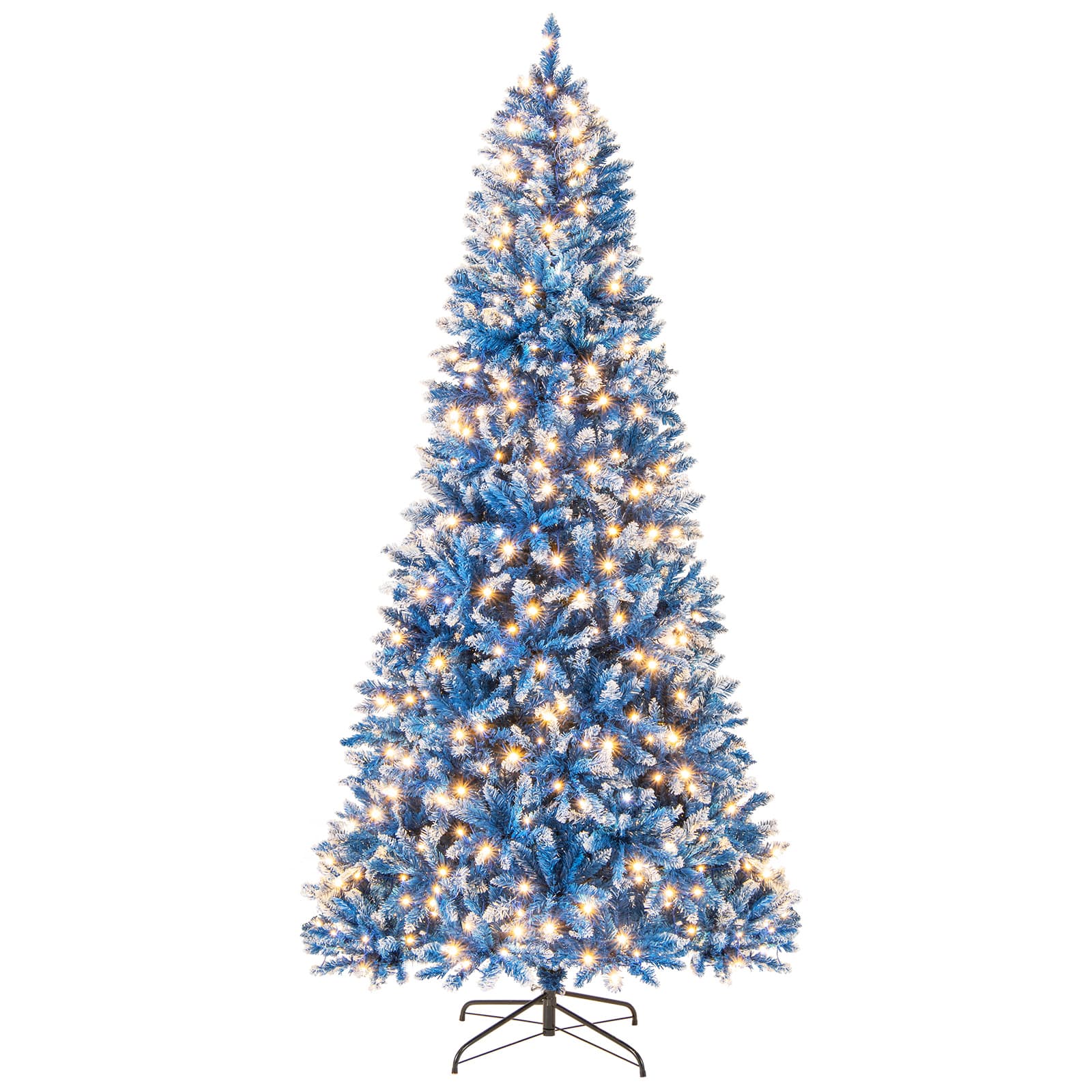 Front. Gymax - Gymax 8 FT Pre-Lit Artificial Christmas Tree Blue Hinged Xmas Tree w/ 1458 Frosted PVC Branch Tips - Blue.