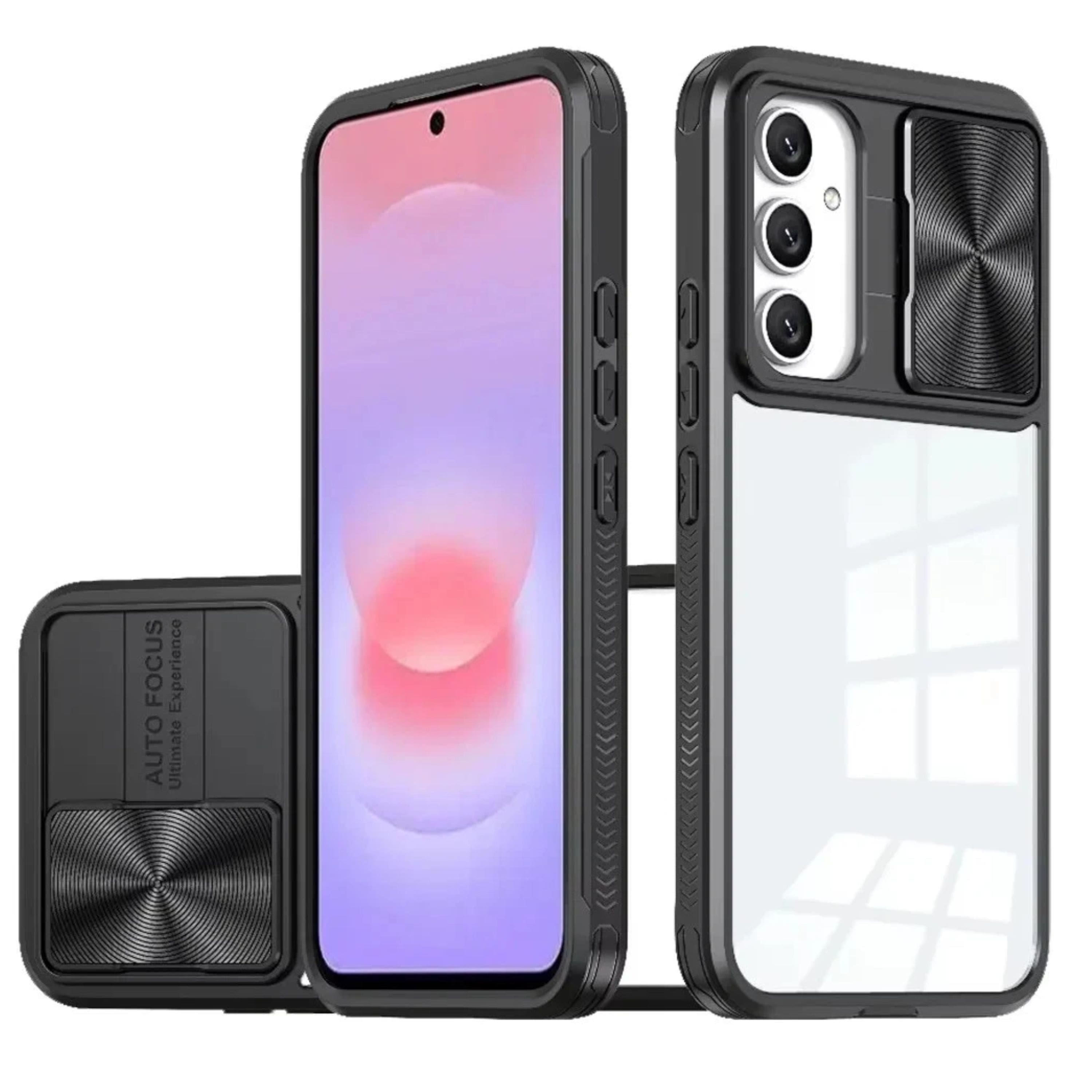 Kitcheniva - Heavy-Duty Rear Lens Slider Rugged Hybrid Case With Tempered Glass For Samsung Galaxy A37 - Black