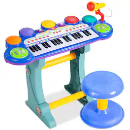 Best Choice Products - 37-Key Kids Electronic Piano Keyboard w/ Multiple Sounds, Lights Microphone, Stool - Blue
