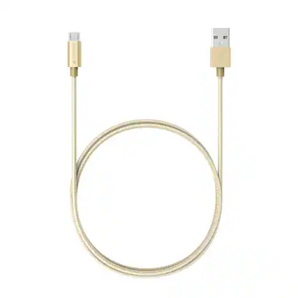 Front. Fosmon - 3ft High-Speed Micro USB to USB Sync & Charge Data Cable - Fabric Braided Jacket | Aluminum Housing | 480Mbps, Gold - Gold.