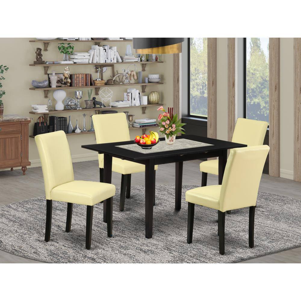 Back. East West Furniture - Dining Table- Dining Chairs - Brown.