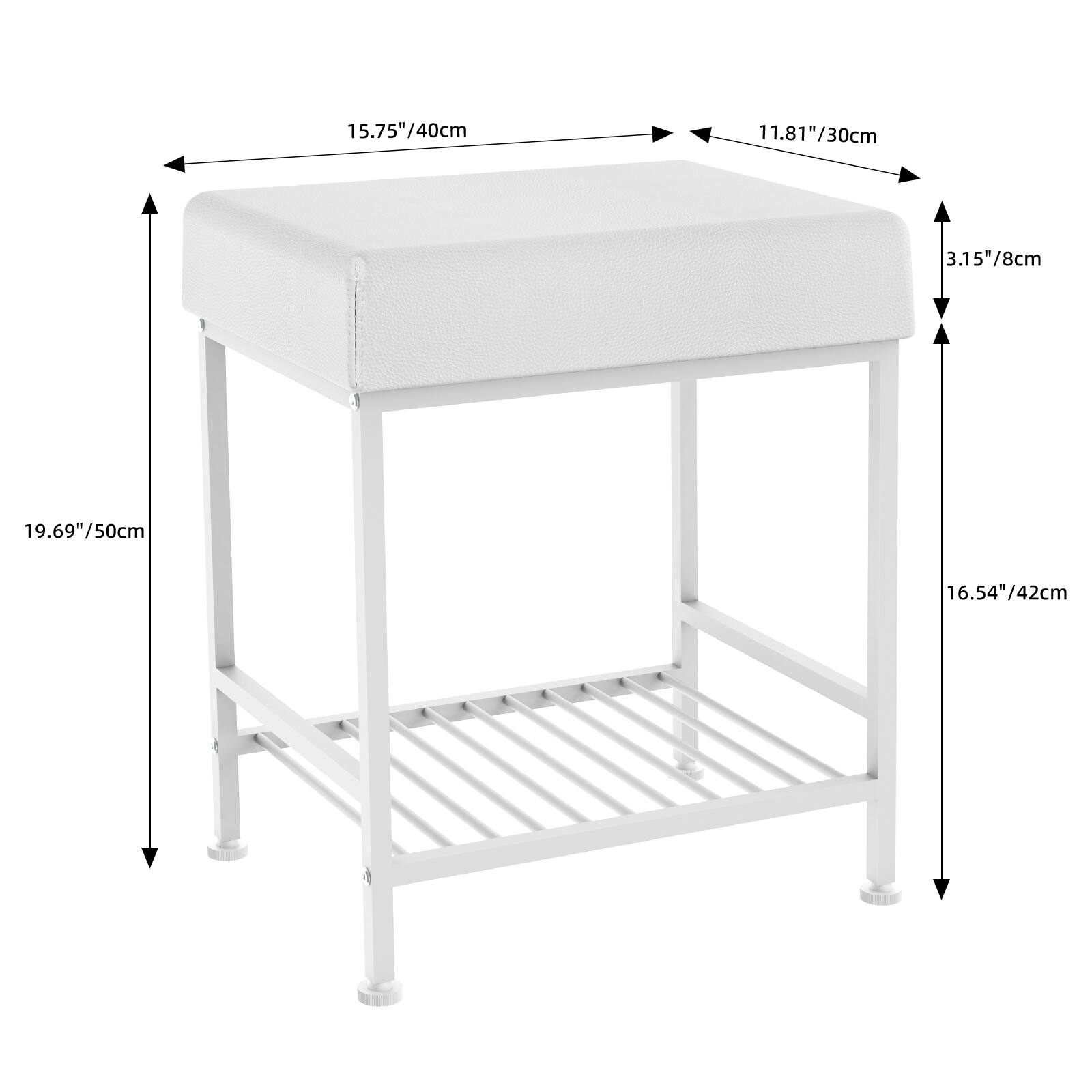 15.75"/40cm  
11.81"/30cm  
3.15"/8cm  
19.69"/50cm  
16.54"/42cm
