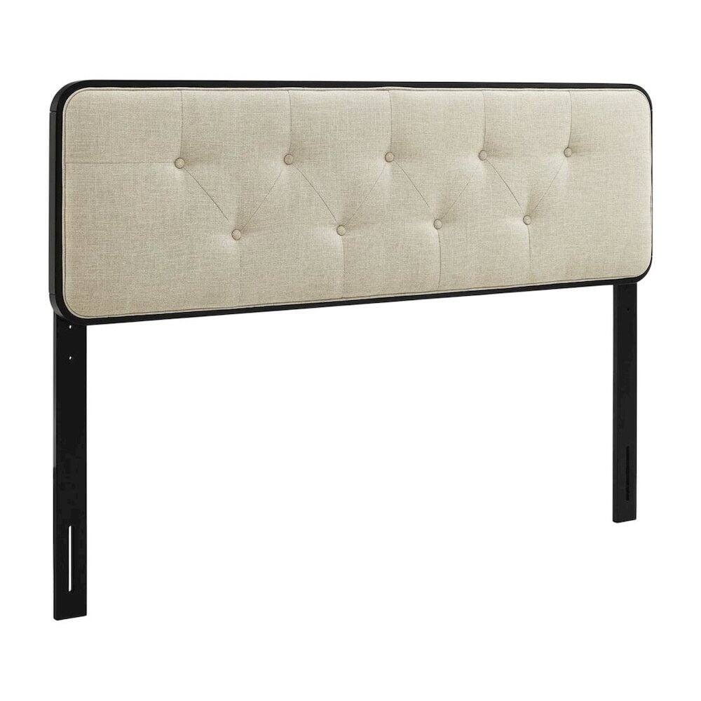 FurniFact - Tufted Fabric Full Headboard with Wooden Frame for Stylish Bedroom - Black